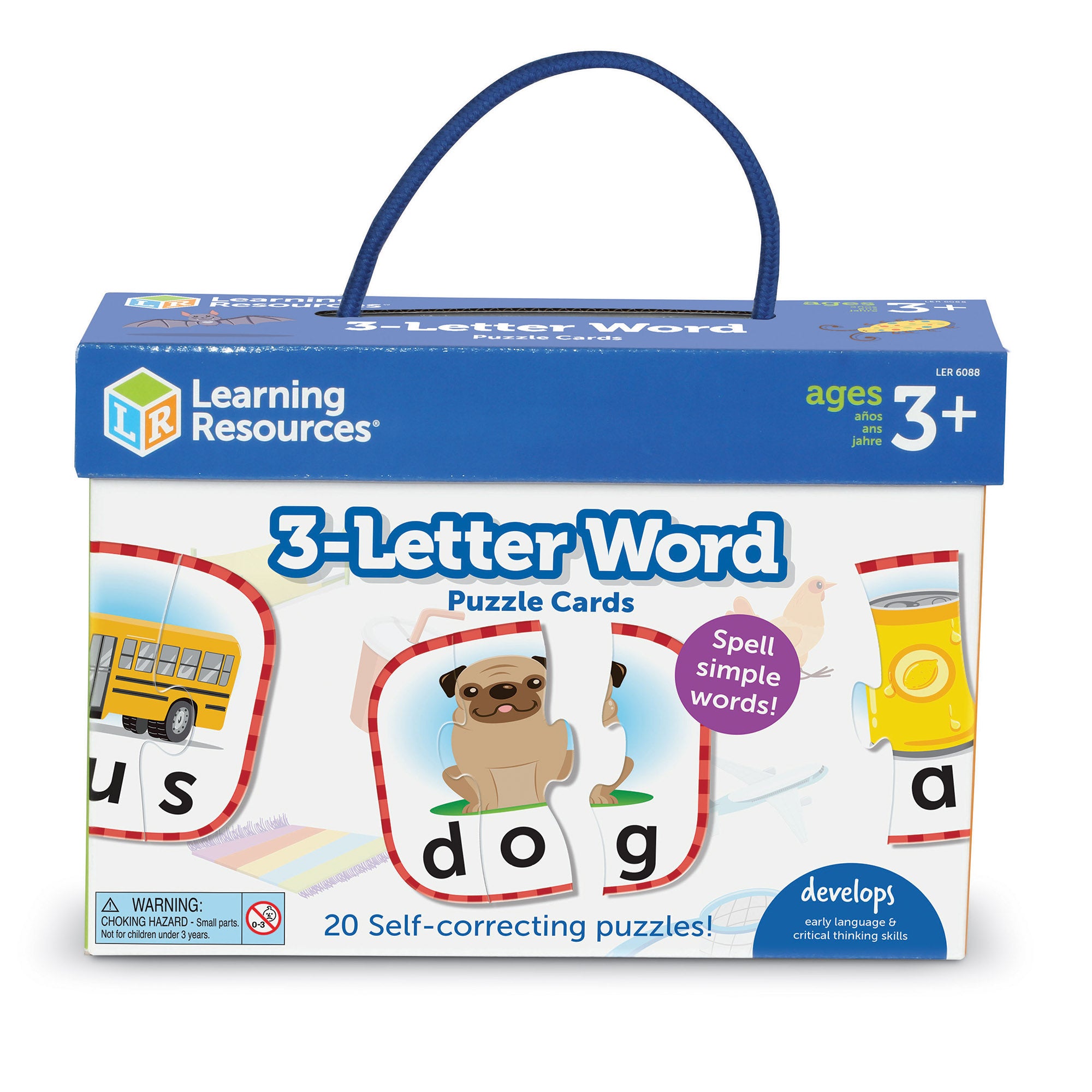 Learning Resources 3-Letter Word Puzzle Cards, Preschool Spelling and Language Learning Activity, Self-Correcting Puzzles, Ages 3+