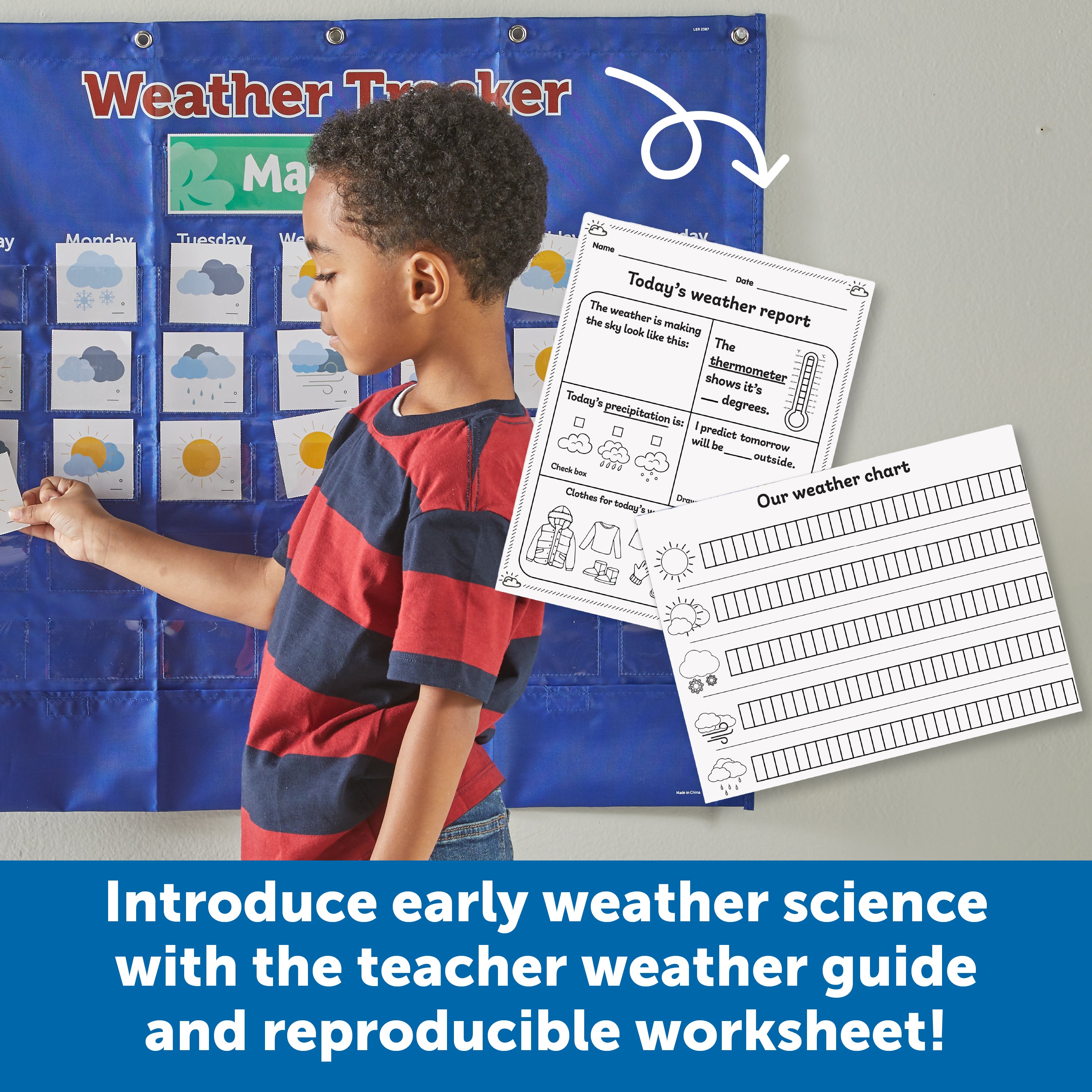 Learning Resources Interactive Weather Tracker Pocket Chart, 103-Piece Set for Daily Weather Observations and Learning
