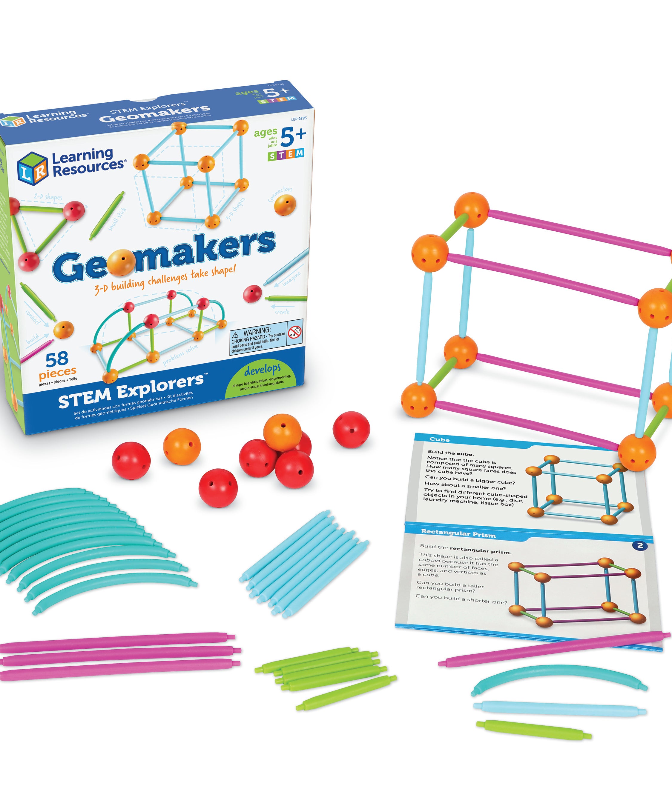 Learning Resources STEM Explorers Geomakers, 58-Piece Geometry Building Set for Kids, Ages 5+