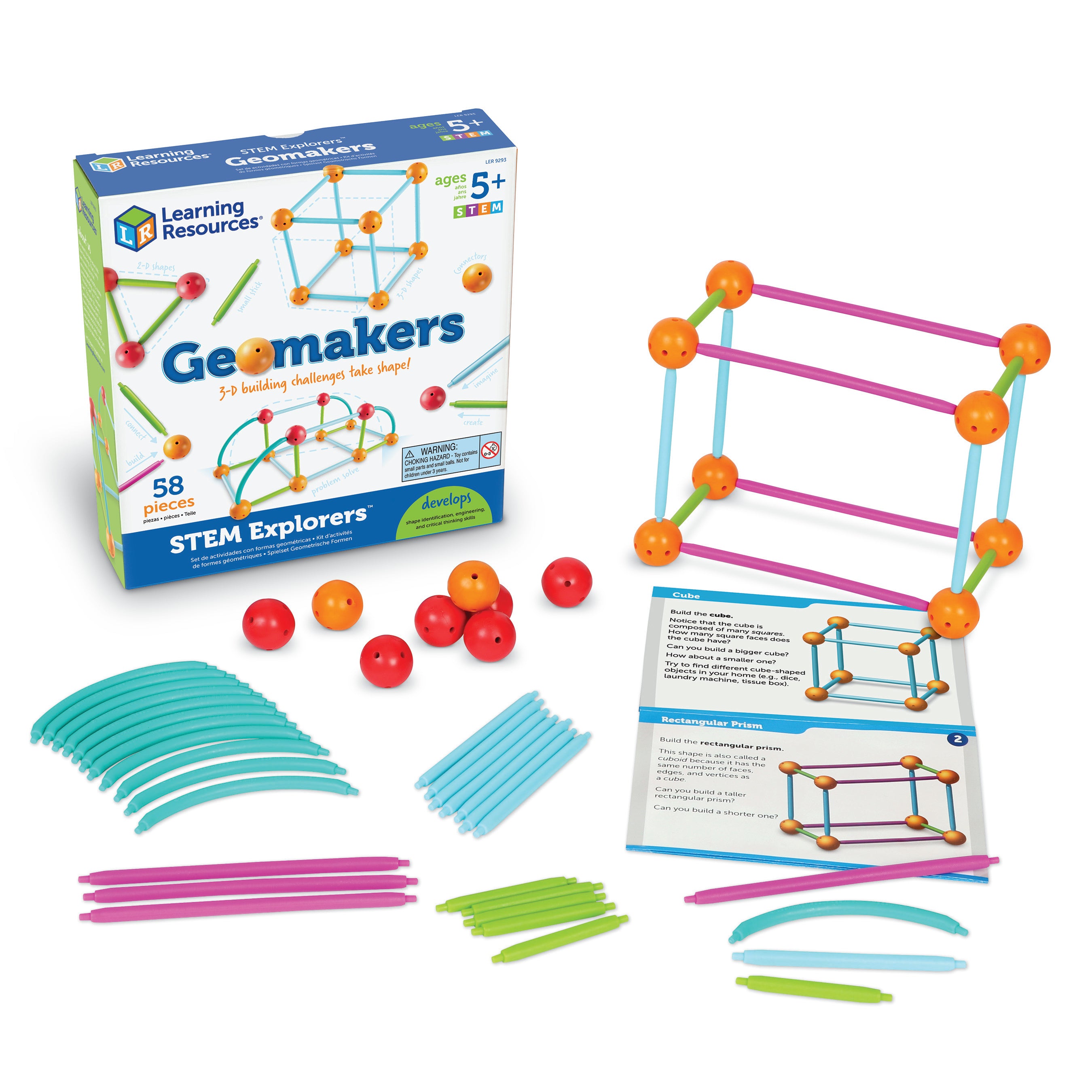 Learning Resources STEM Explorers Geomakers, 58-Piece Geometry Building Set for Kids, Ages 5+