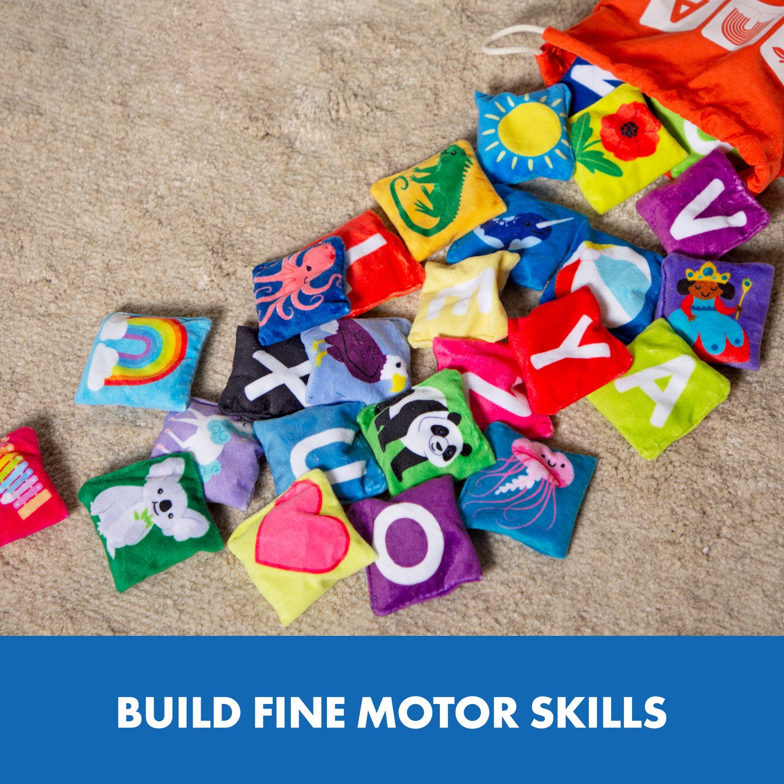 Learning Resources Phonics Bean Bags, 34-Piece Tactile Literacy Set with Drawstring Bag and Activity Guide, Early Years Phonics for Ages 3+