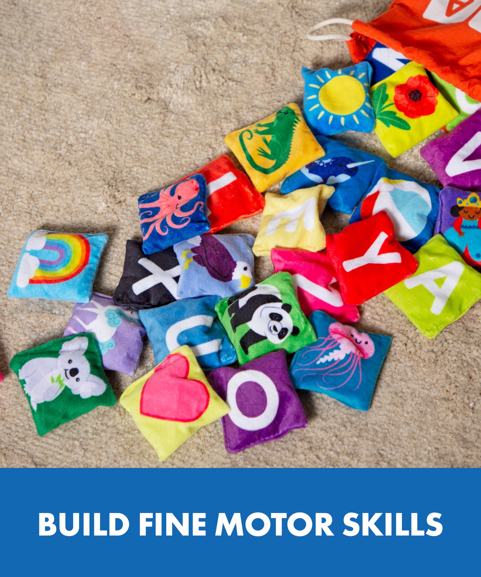 Learning Resources Phonics Bean Bags, 34-Piece Tactile Literacy Set with Drawstring Bag and Activity Guide, Early Years Phonics for Ages 3+