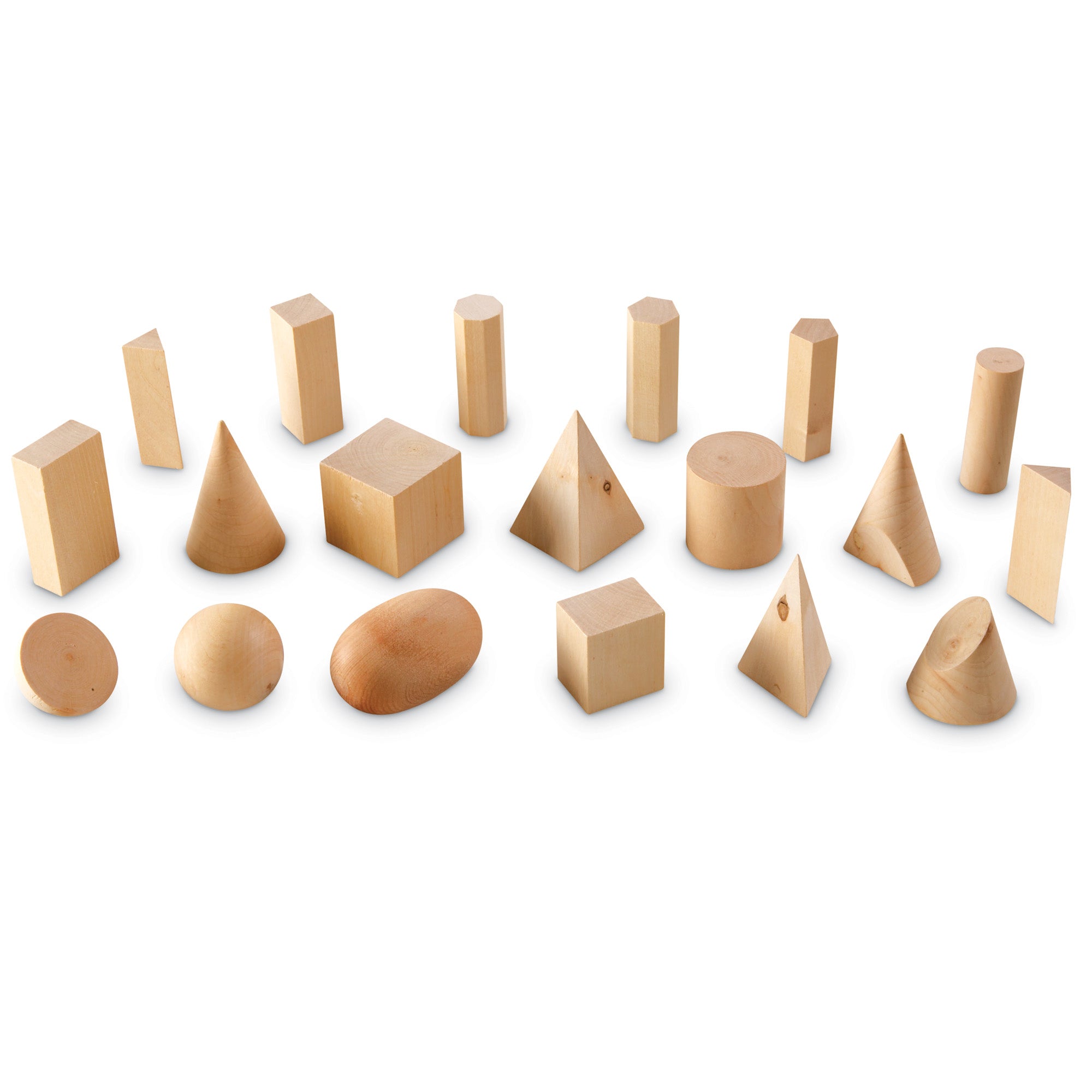 Learning Resources Wood Geometric Solids, Set of 19 Hardwood 3D Shapes, Hands-On Geometry Learning for Kids, Ages 6+