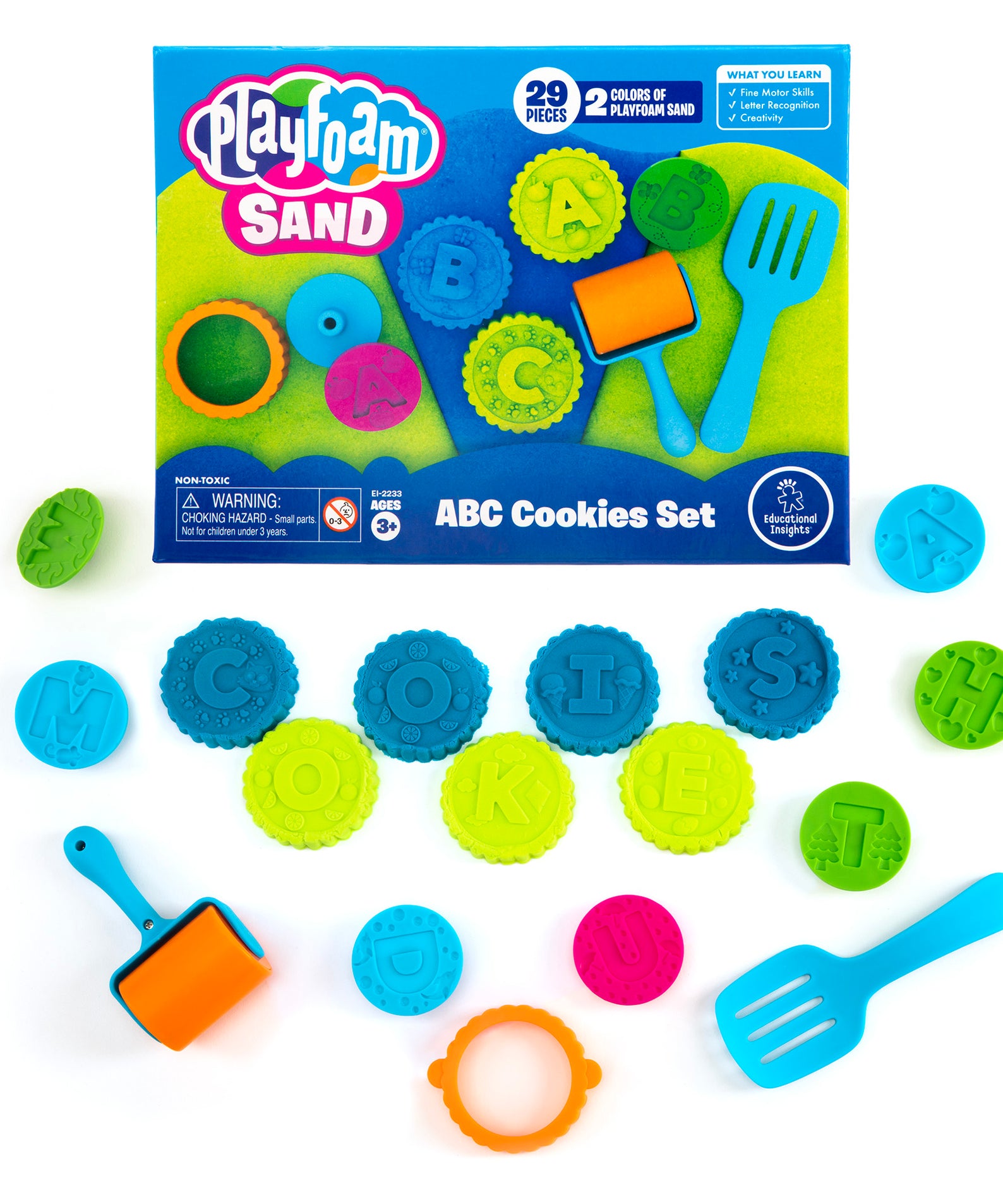 Learning Resources Playfoam Sand ABC Cookies Set, Hands-On Alphabet Learning Toy for Preschoolers, Includes Letter Stamps, Mouldable Sand, Roller, Cookie Cutter, and Spatula, Fine Motor Skill Development for Ages 3+