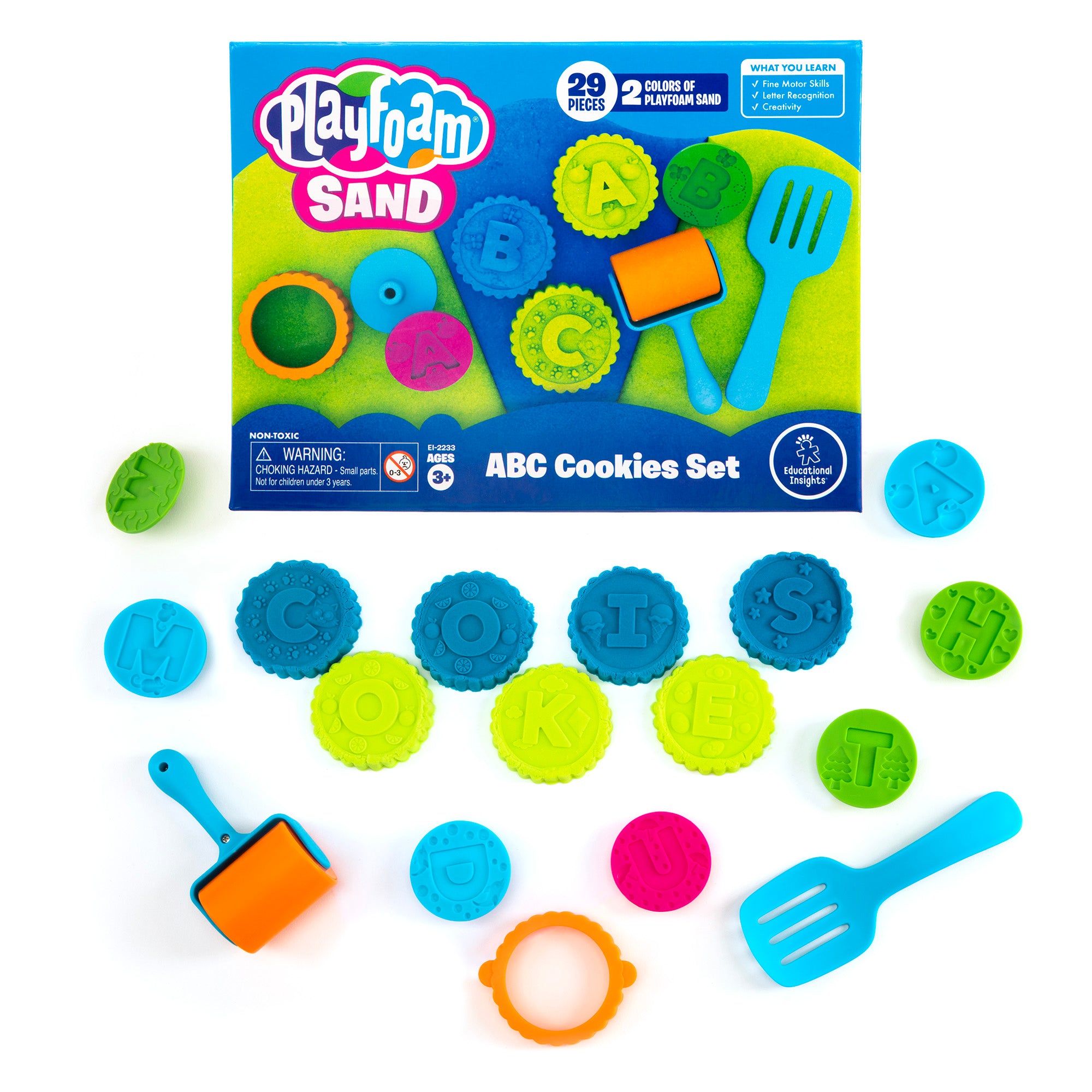 Learning Resources Playfoam Sand ABC Cookies Set, Hands-On Alphabet Learning Toy for Preschoolers, Includes Letter Stamps, Mouldable Sand, Roller, Cookie Cutter, and Spatula, Fine Motor Skill Development for Ages 3+