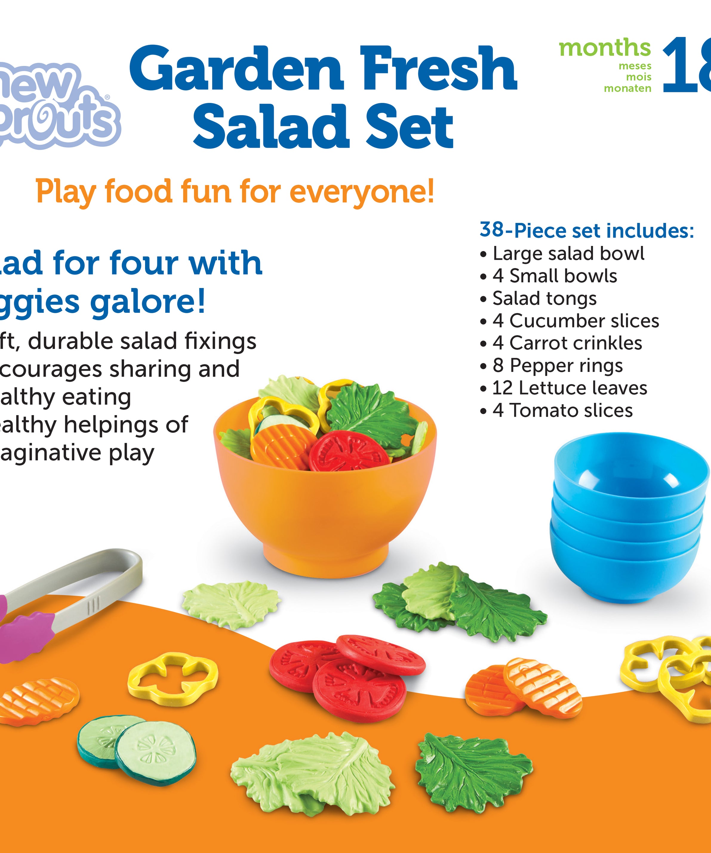 Learning Resources New Sprouts Garden Fresh Salad Set, Pretend Play Food Set for Toddlers, Includes 38 Pieces, Encourages Language and Social Skills, Ages 2+