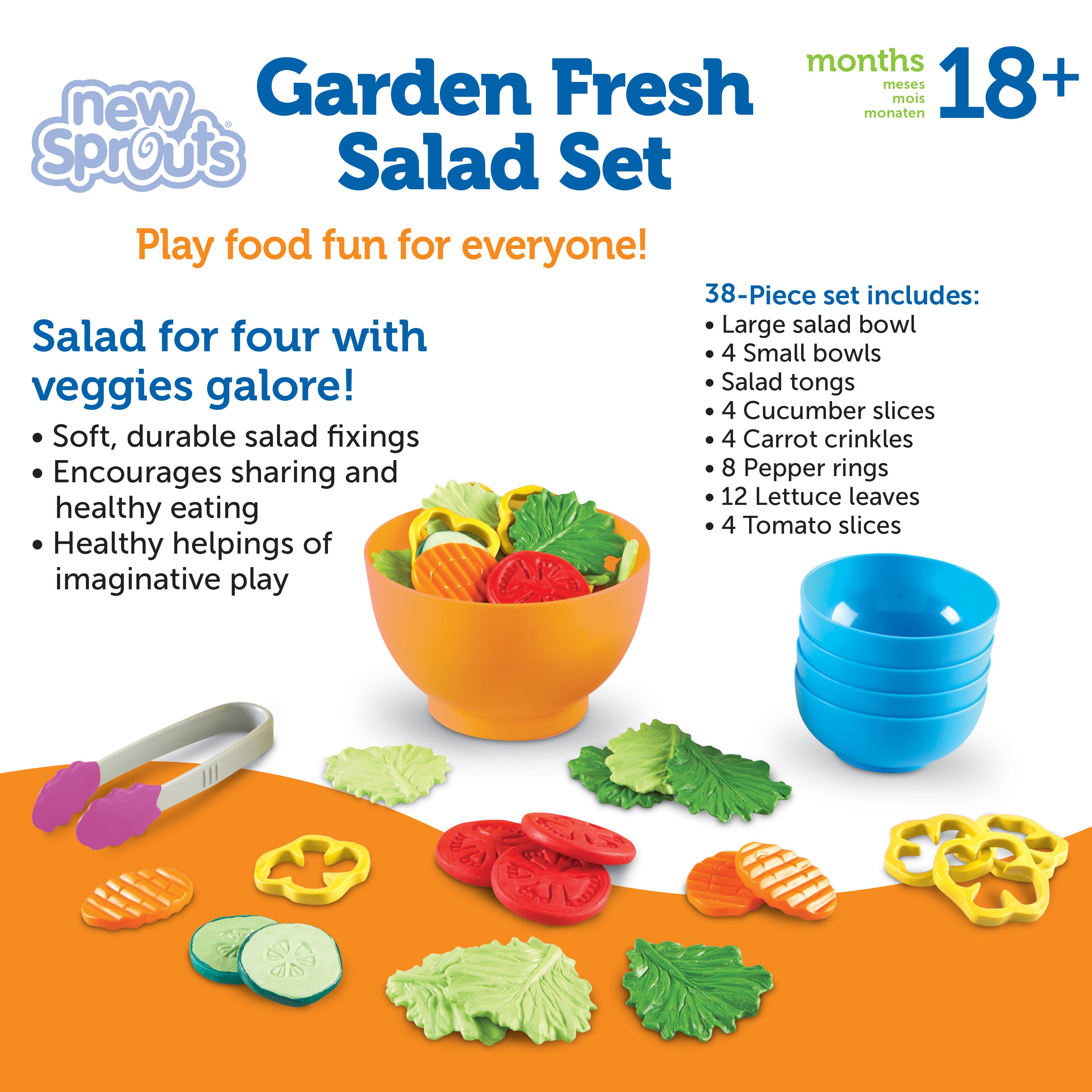 Learning Resources New Sprouts Garden Fresh Salad Set, Pretend Play Food Set for Toddlers, Includes 38 Pieces, Encourages Language and Social Skills, Ages 2+