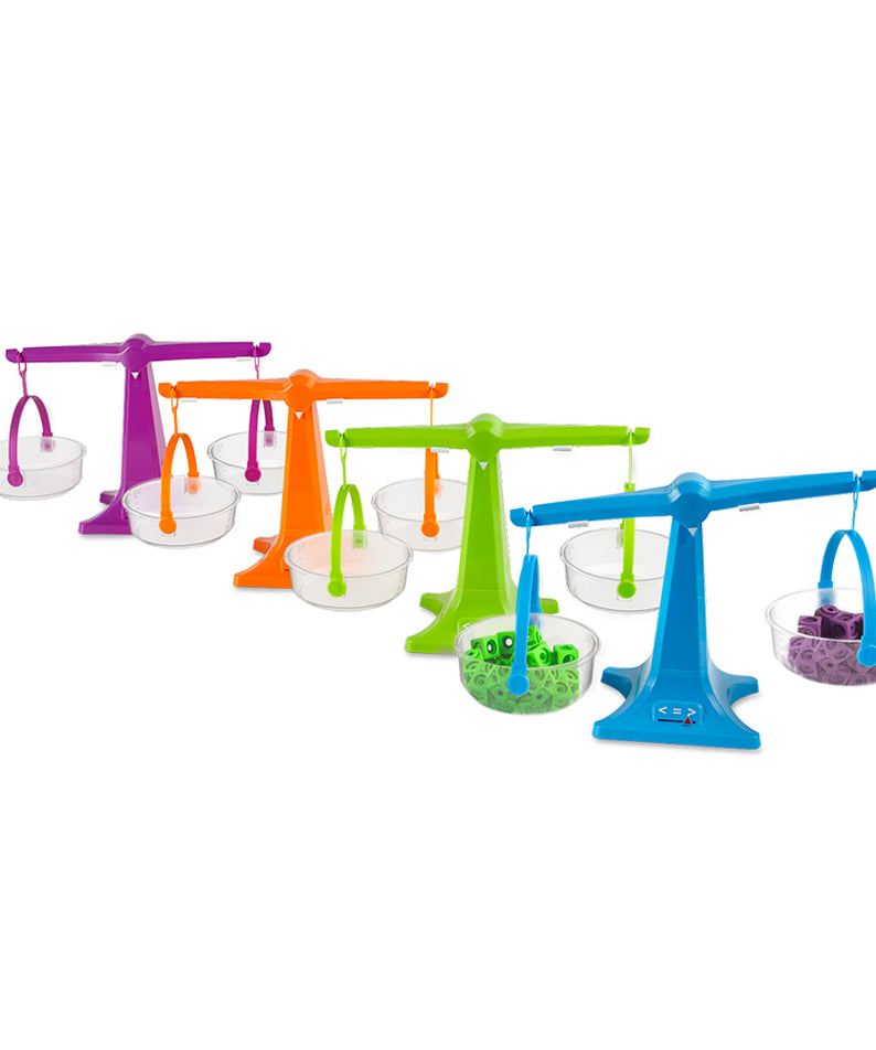 Learning Resources hand2mind Colorful Nestable Pan Balance, Clear Double Pan Balance Scale for Measuring Solids and Liquids, Easy Assembly, Space-Saving Design, Set of 4, Ages 3+