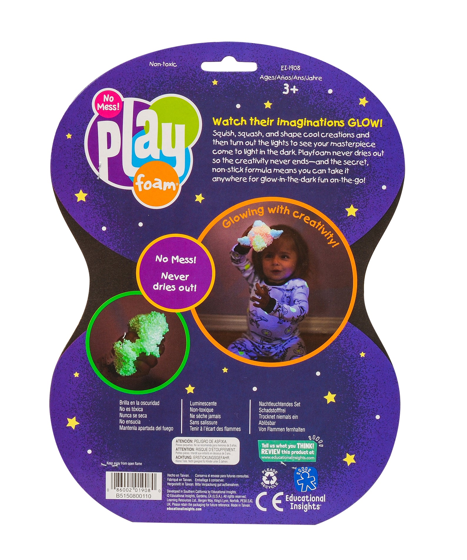 Learning Resources Playfoam Glow-in-the-Dark 4-Pack, Mess-Free Sensory Play Foam, Never Dries Out, Glows in the Dark for Creative Fun
