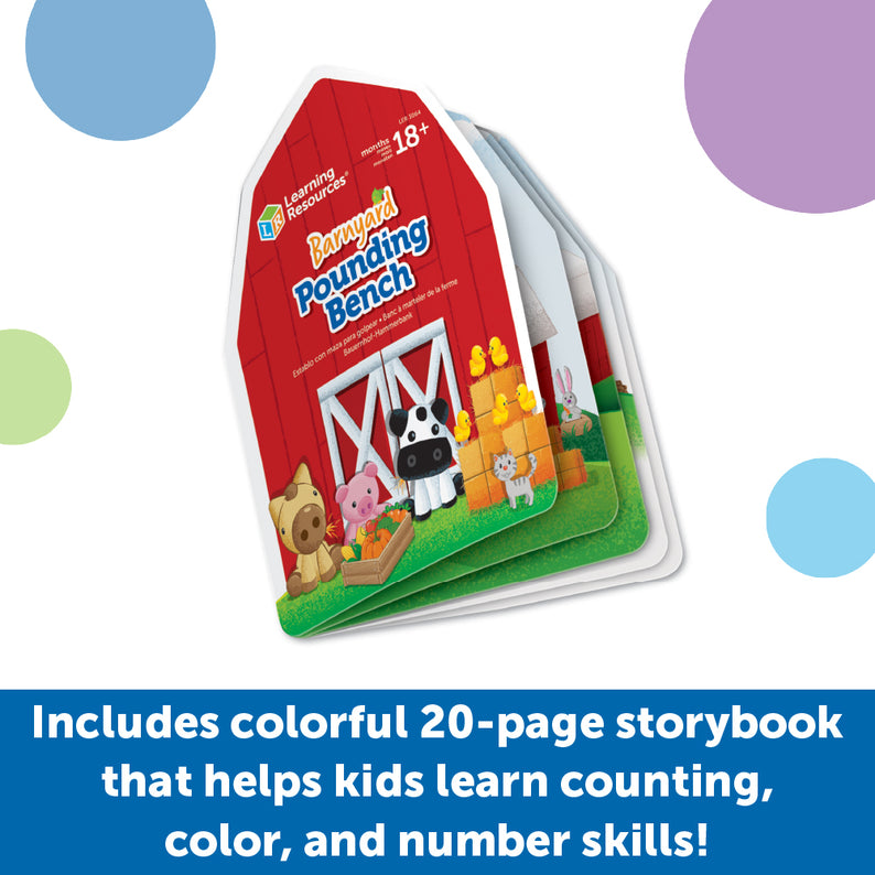 Learning Resources Barnyard Pounding Bench Fine Motor Toy with Storybook for Toddlers Ages 18 Months Plus
