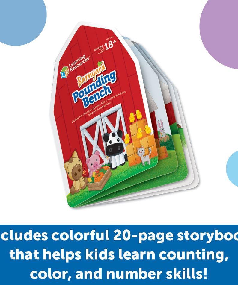 Learning Resources Barnyard Pounding Bench Fine Motor Toy with Storybook for Toddlers Ages 18 Months Plus