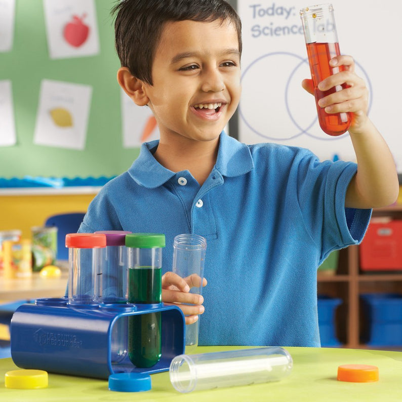 Learning Resources Primary Science Jumbo Test Tubes with Stand, Ideal for Early Science Experiments, Set of 6 with Calibration Marks, Ages 3+