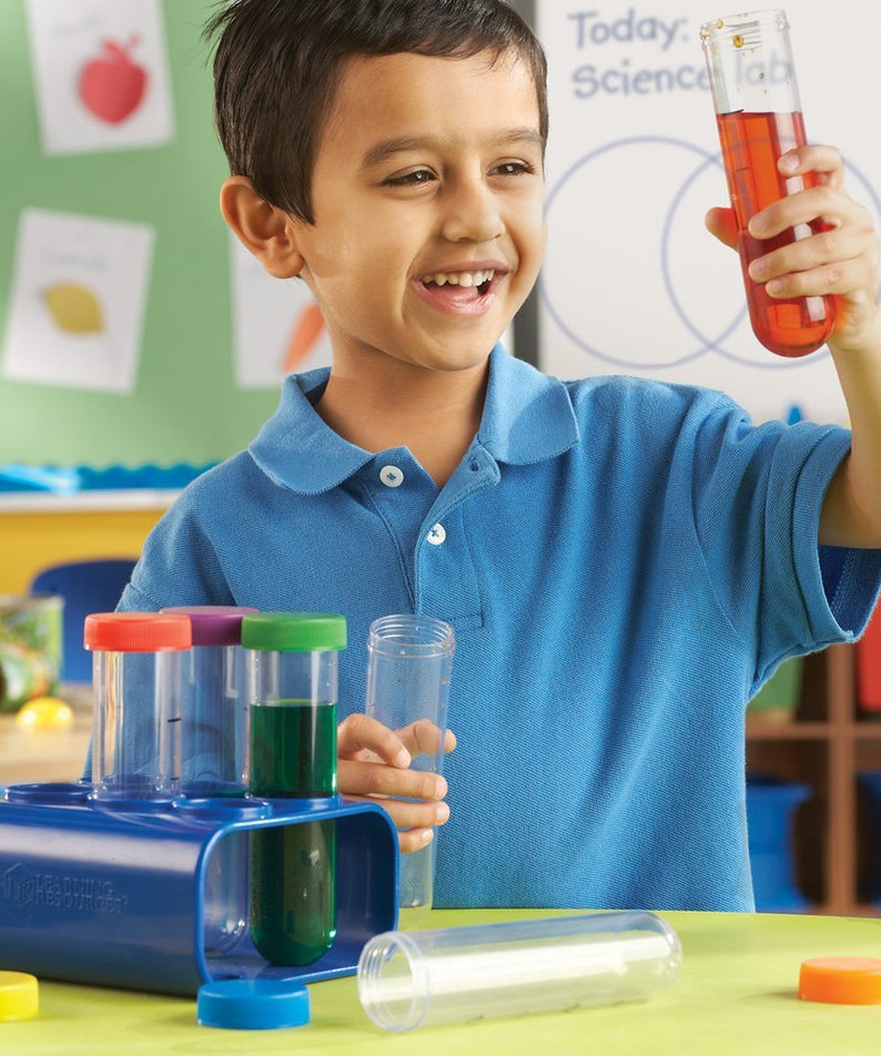 Learning Resources Primary Science Jumbo Test Tubes with Stand, Ideal for Early Science Experiments, Set of 6 with Calibration Marks, Ages 3+