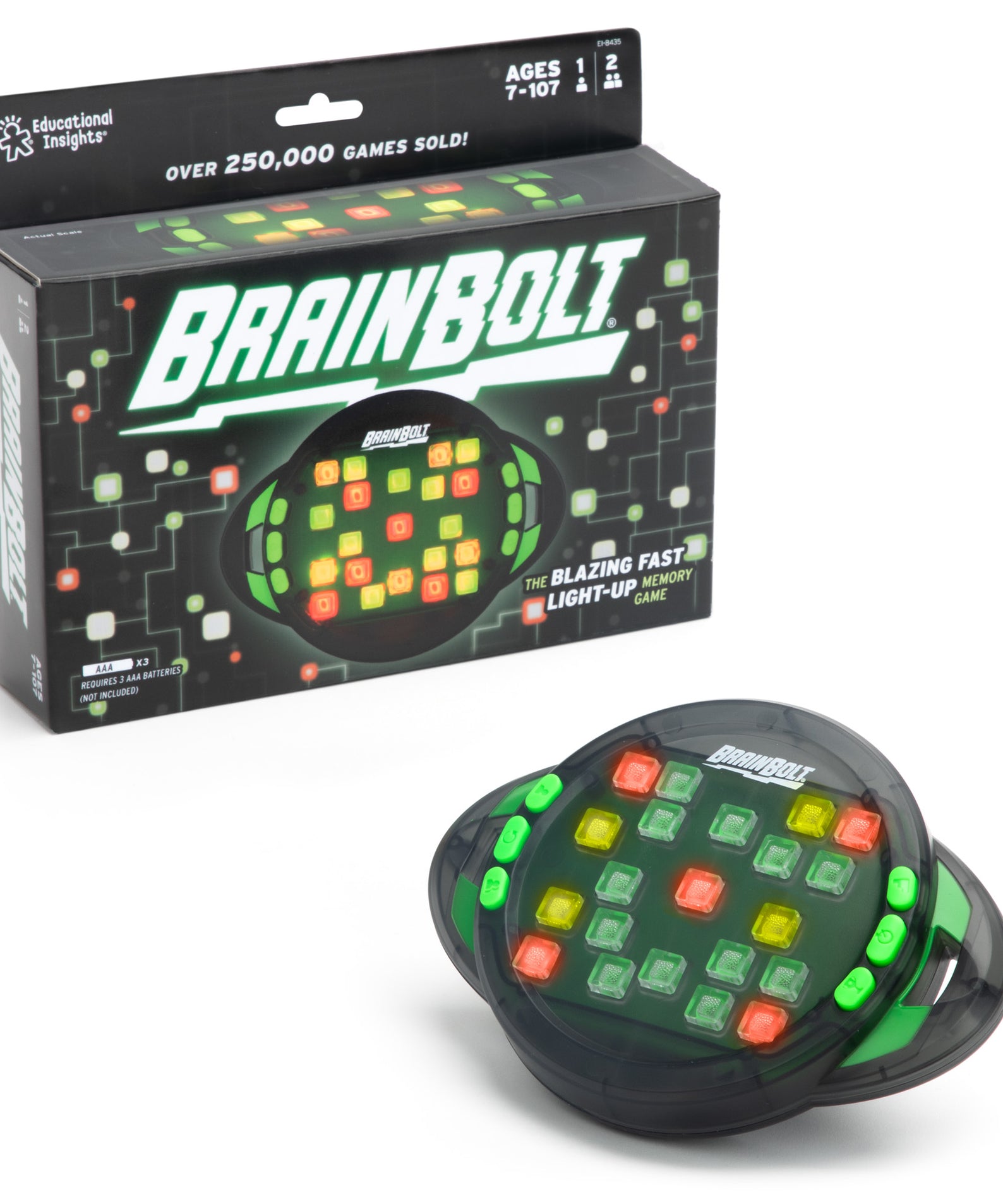 Learning Resources BrainBolt Memory Game, Light-Up Handheld Memory Puzzle for Kids and Adults, Solo or Two-Player Game, Portable Brain Teaser for Travel and Learning, Ages 7+