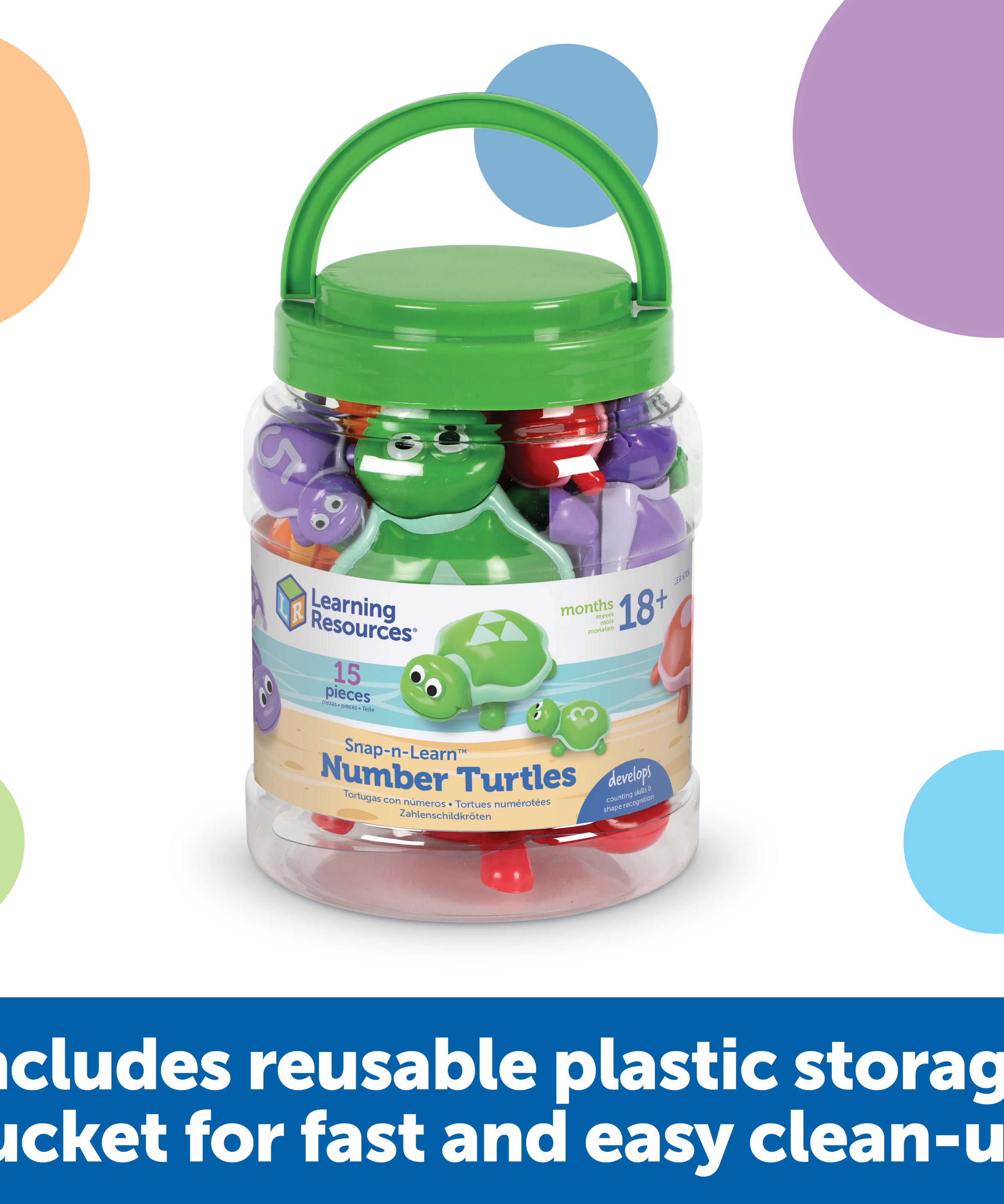 Learning Resources Snap-n-Learn Number Turtles, Early Maths Learning Toy for Number, Shape Recognition, and Fine Motor Skills, Ages 2+