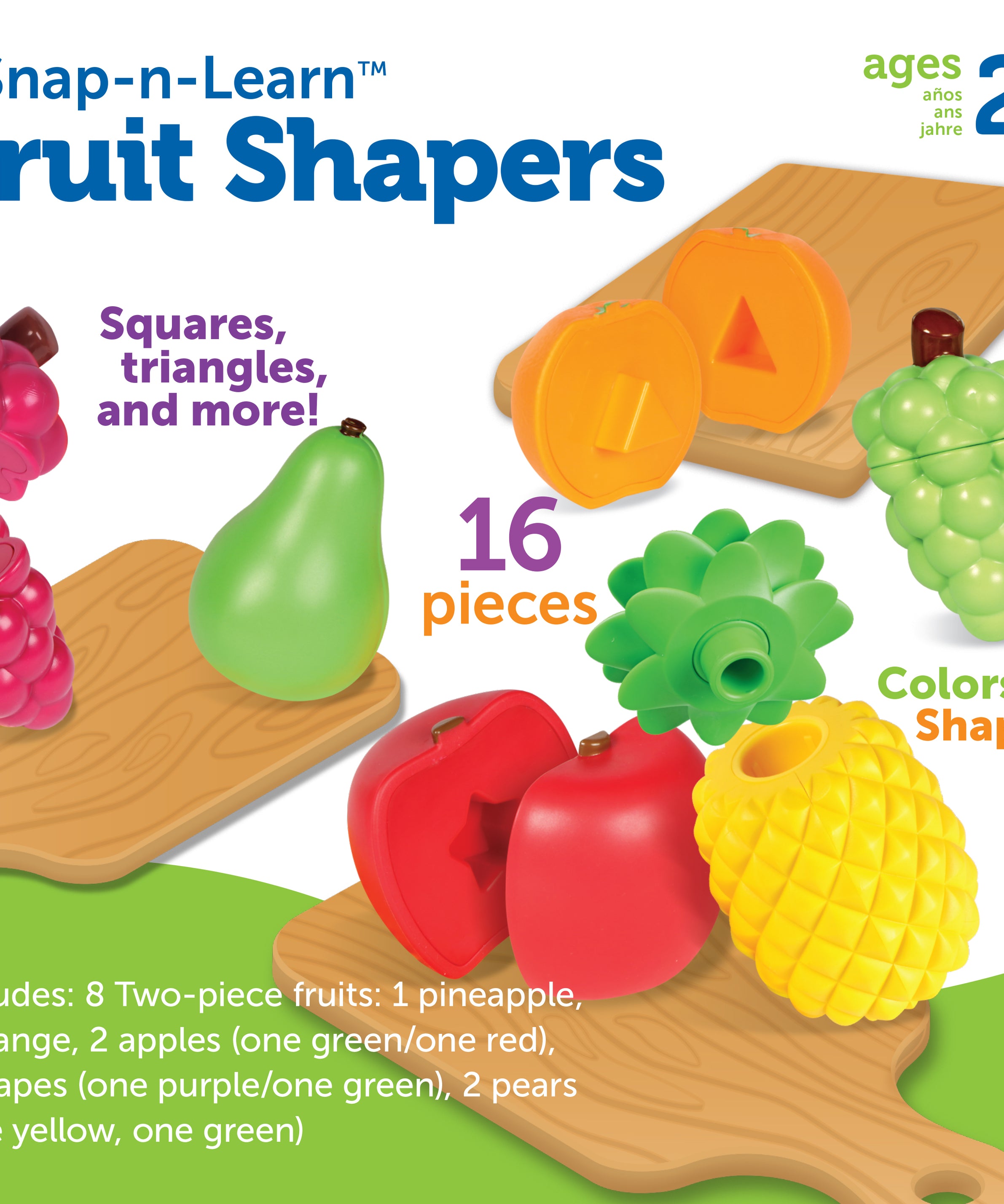 Learning Resources Snap-n-Learn Fruit Shapers, Colourful Pop-Apart Shape Matching Toy, Develops Fine Motor & Early Learning Skills, Includes 8 Two-Piece Fruits & Storage Bucket, Ages 2+