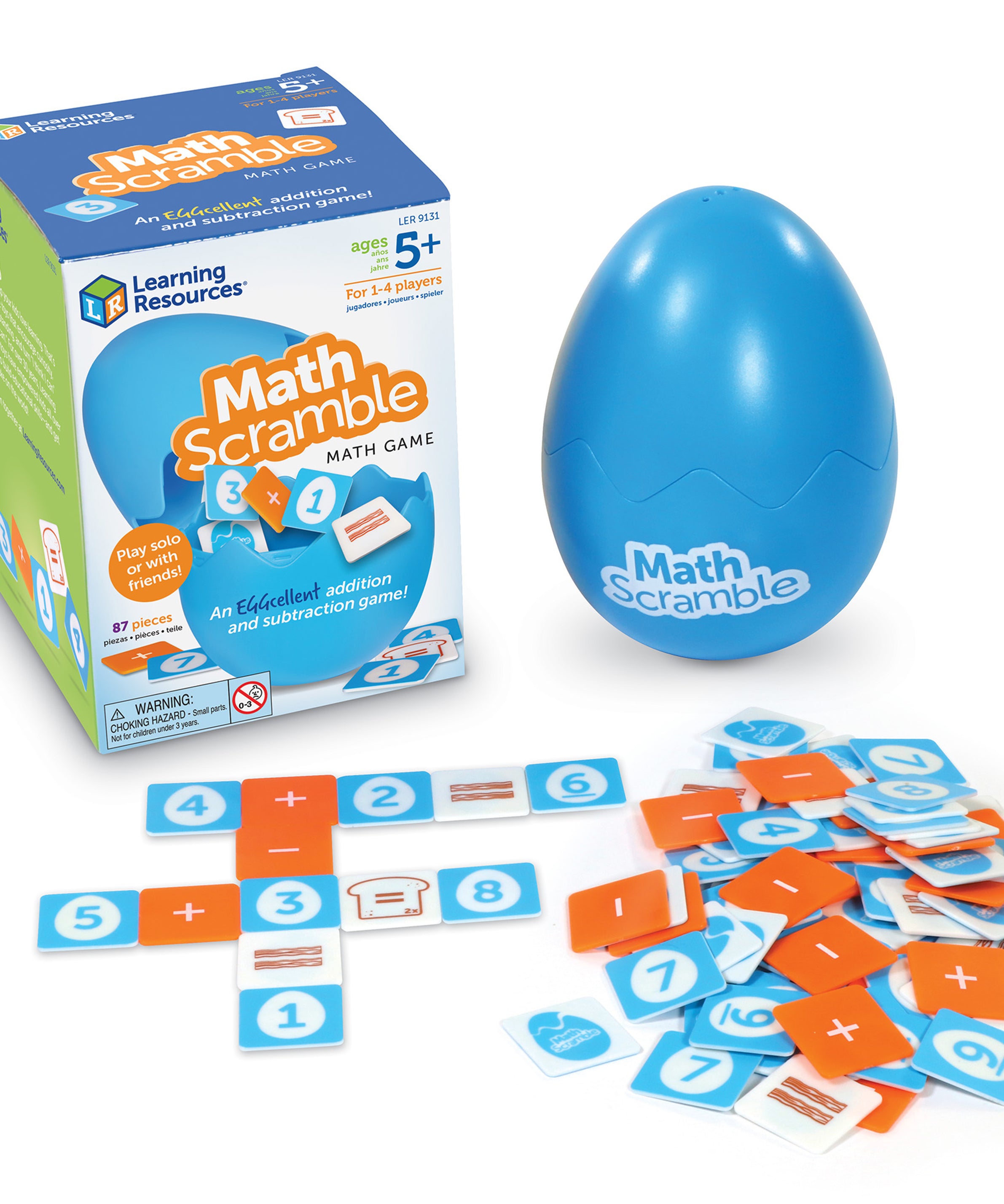 Learning Resources Math Scramble, Addition and Subtraction Game for Kids, 87 Piece Maths Game in Storage Egg, Ages 5+