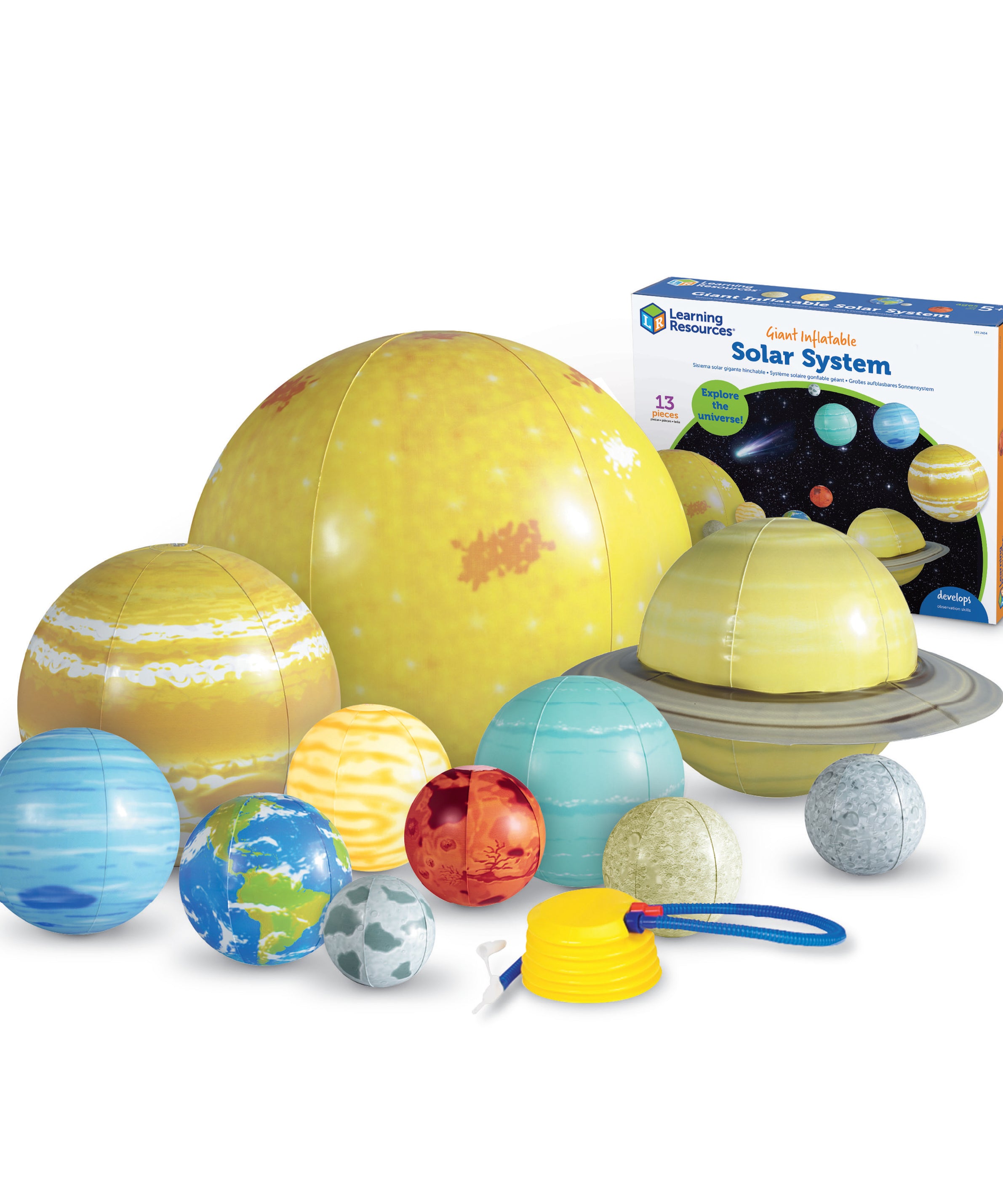 Learning Resources Giant Inflatable Solar System Set, Interactive 3D Planet Model with Sun, Planets, Moon & Activity Guide, Includes Repair Kit, Pump & Hooks for Hanging, For Kids Ages 5+