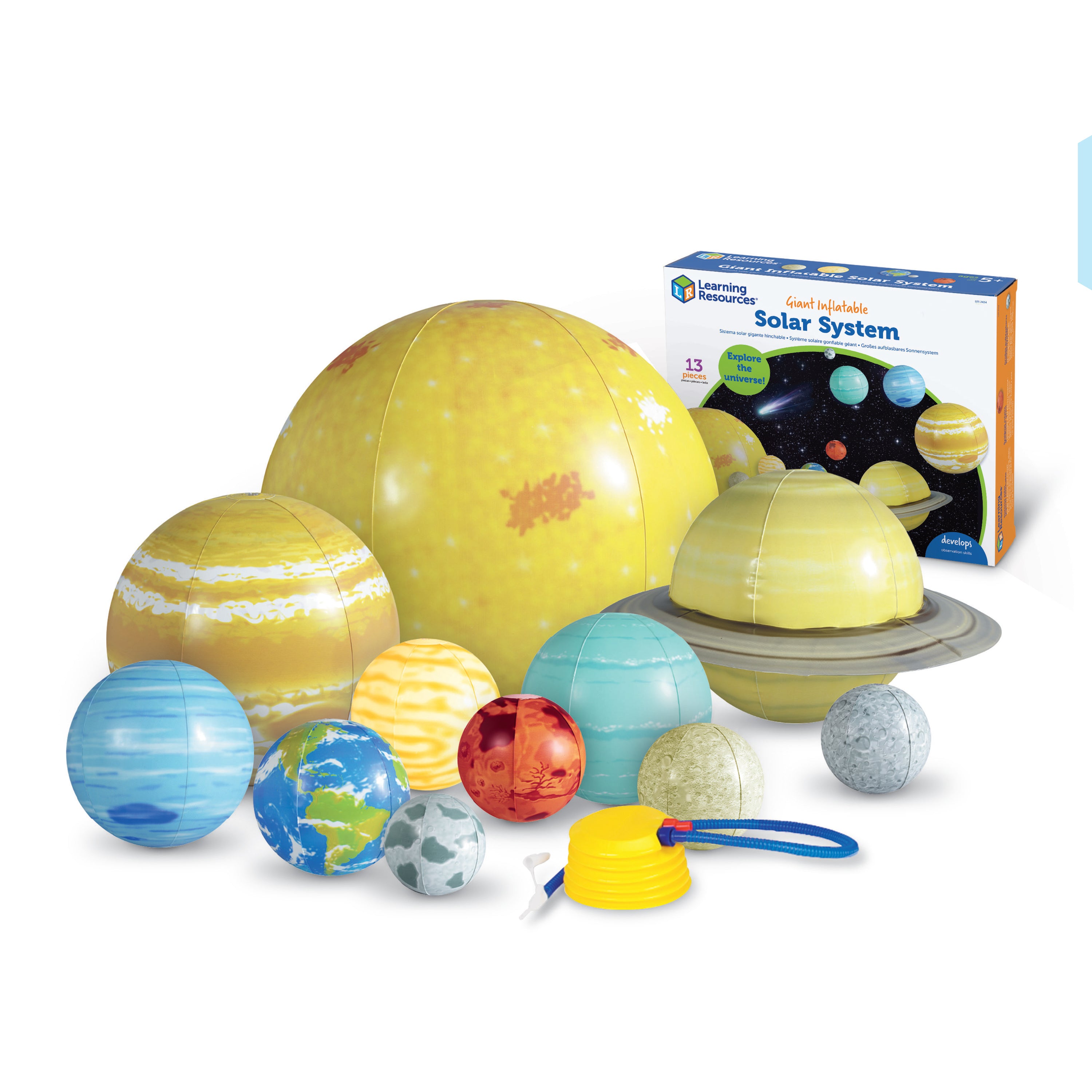 Learning Resources Giant Inflatable Solar System Set, Interactive 3D Planet Model with Sun, Planets, Moon & Activity Guide, Includes Repair Kit, Pump & Hooks for Hanging, For Kids Ages 5+