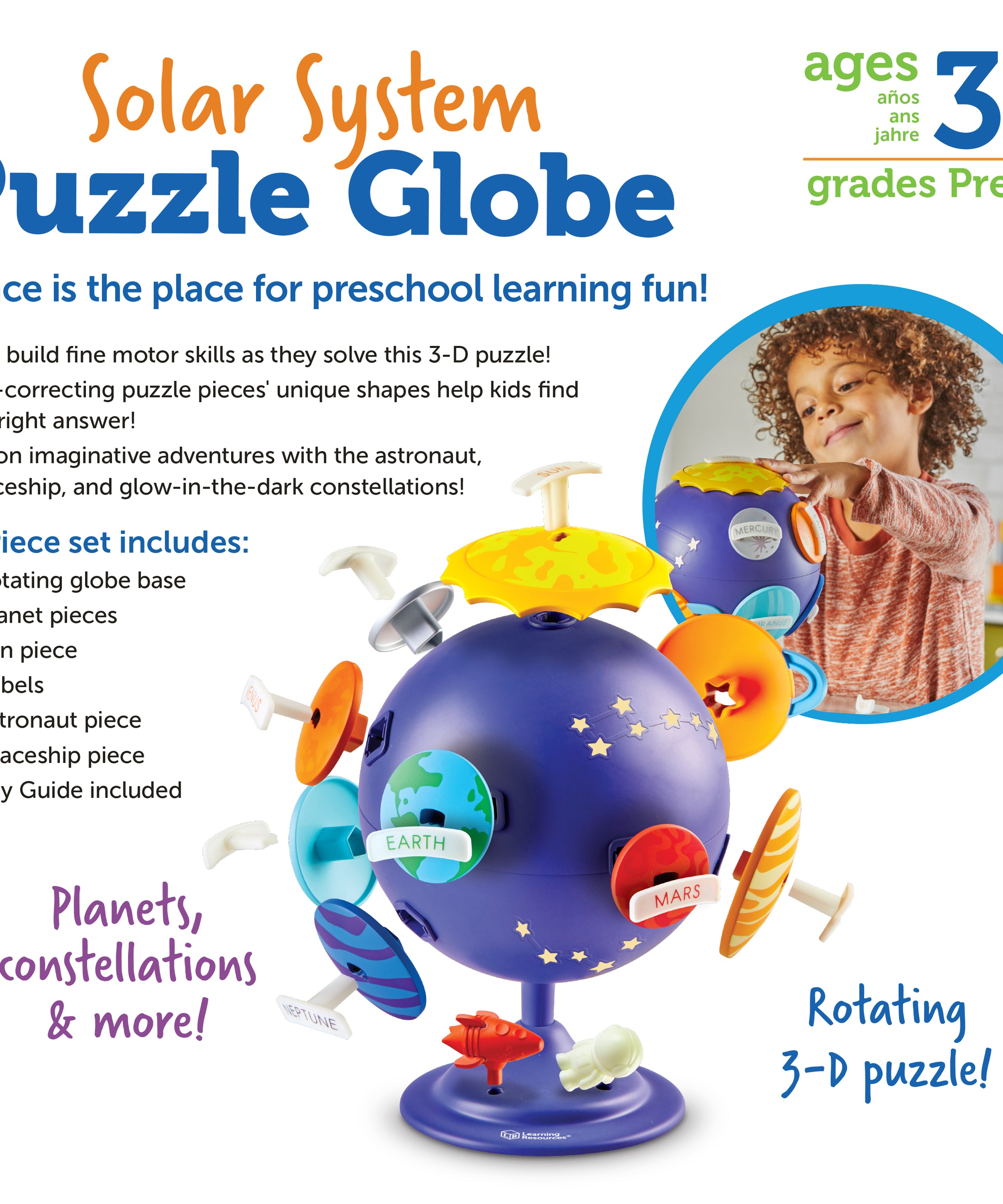 Learning Resources Solar System Puzzle Globe, STEM Space Toy with Glow-in-the-Dark Features, Fine Motor & Imaginative Play, Ages 3+