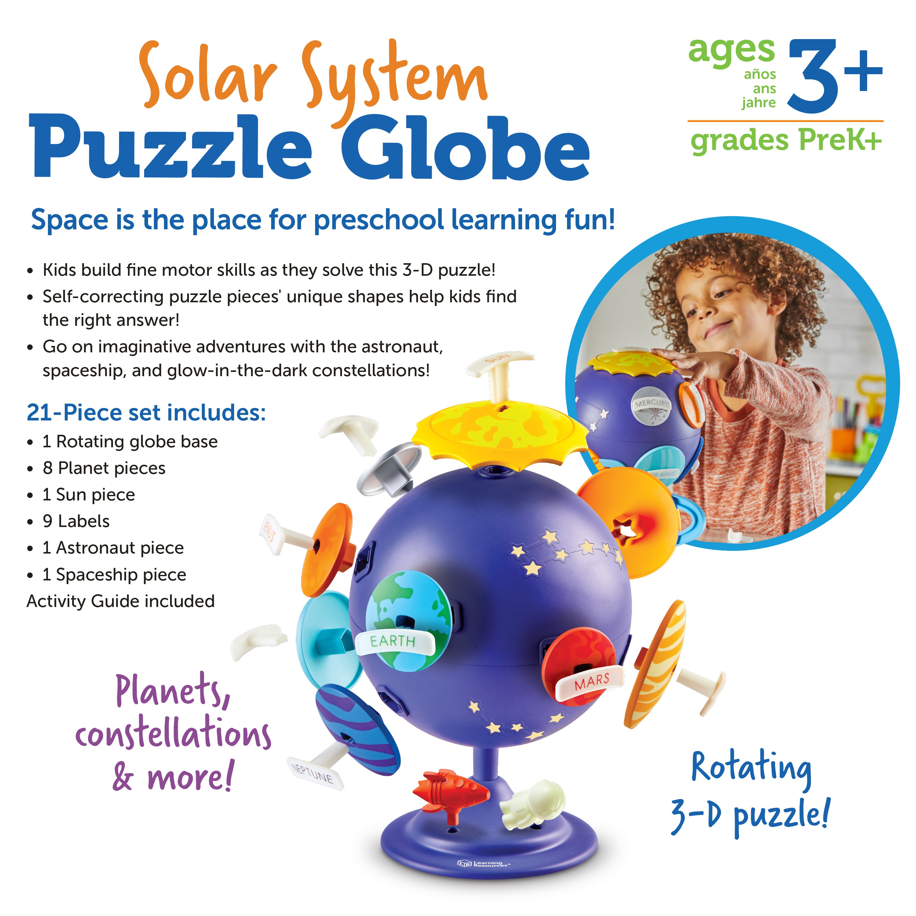 Learning Resources Solar System Puzzle Globe, STEM Space Toy with Glow-in-the-Dark Features, Fine Motor & Imaginative Play, Ages 3+