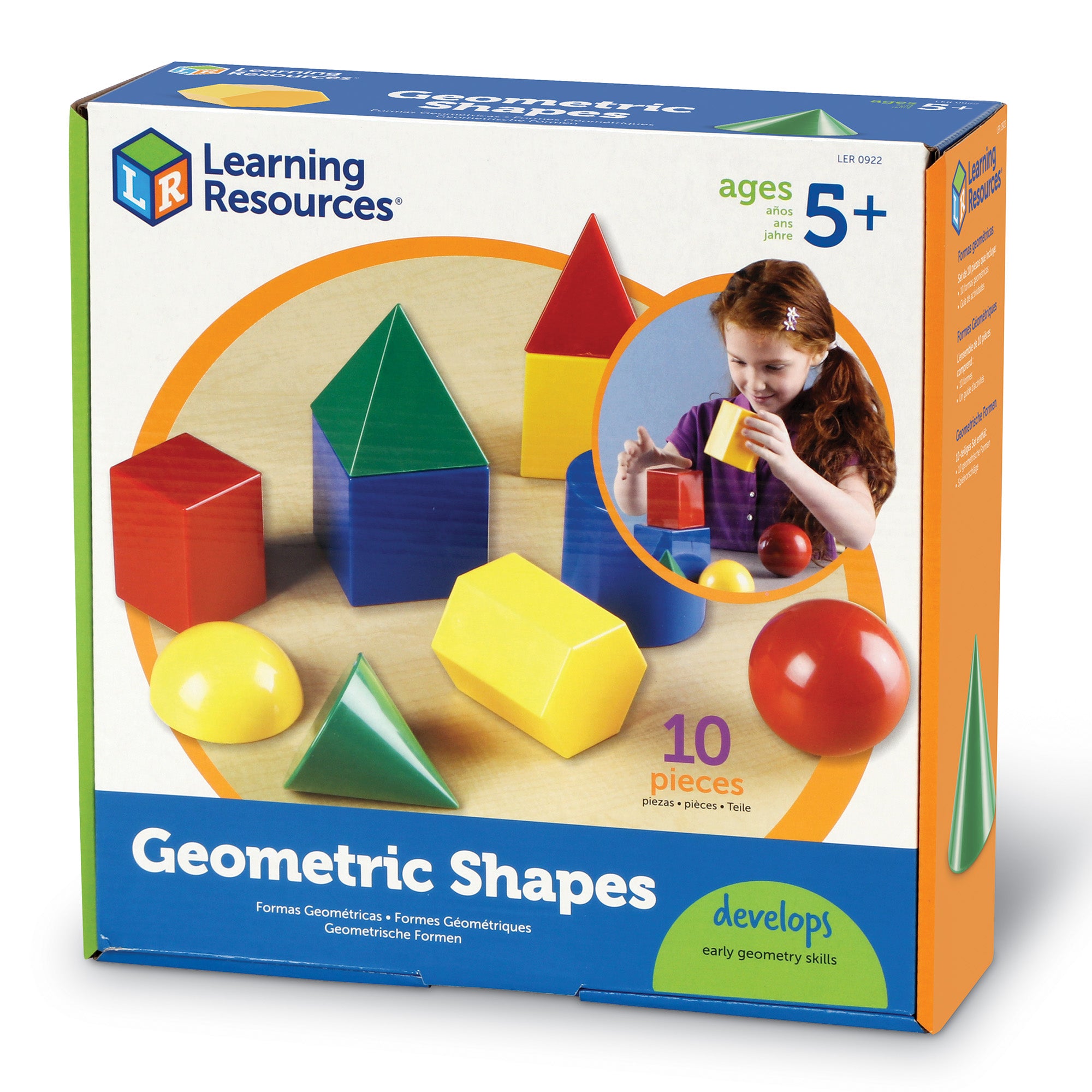 Learning Resources Large Plastic Geometric Shapes Set, 10 Durable 3D Shapes with 8cm Dimensions, Hands-On Math and STEM Learning for Ages 8+