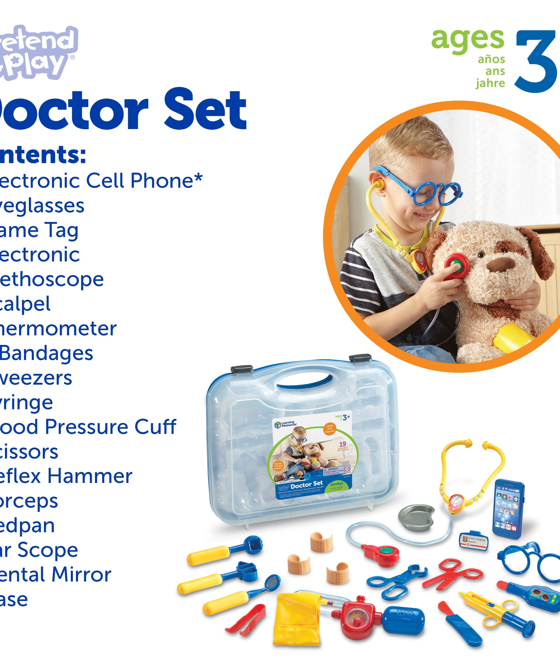 Learning Resources Pretend & Play Doctor Set, 19-Piece Kids Medical Kit with Stethoscope & Pager Sounds, Role Play Toy for Imaginative Play & Language Development, Ages 3+