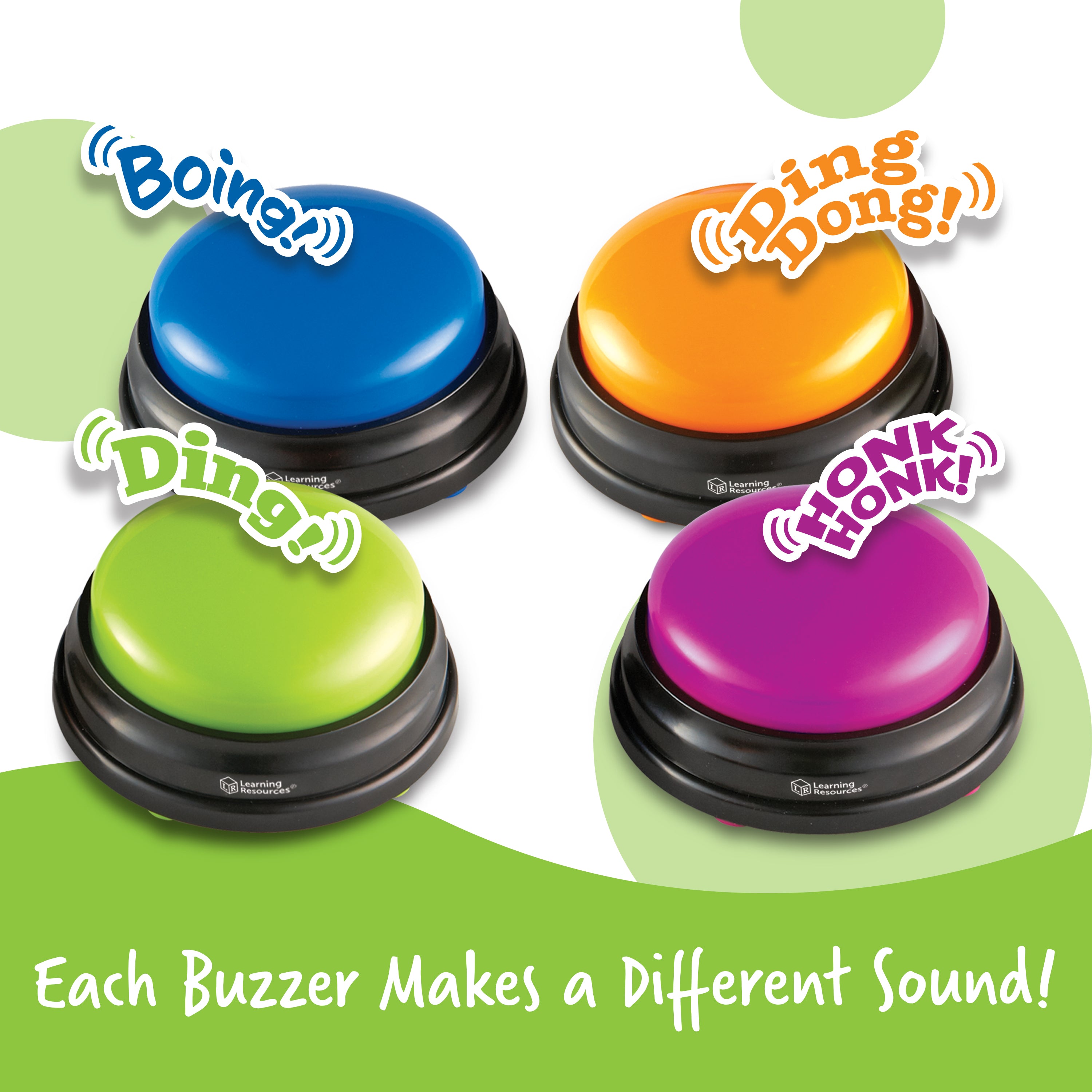 Learning Resources Answer Buzzers (Set of 4), Fun Game Show Style Response Buzzers with 4 Distinct Sounds for Classroom or Home Learning (Ages 3+)