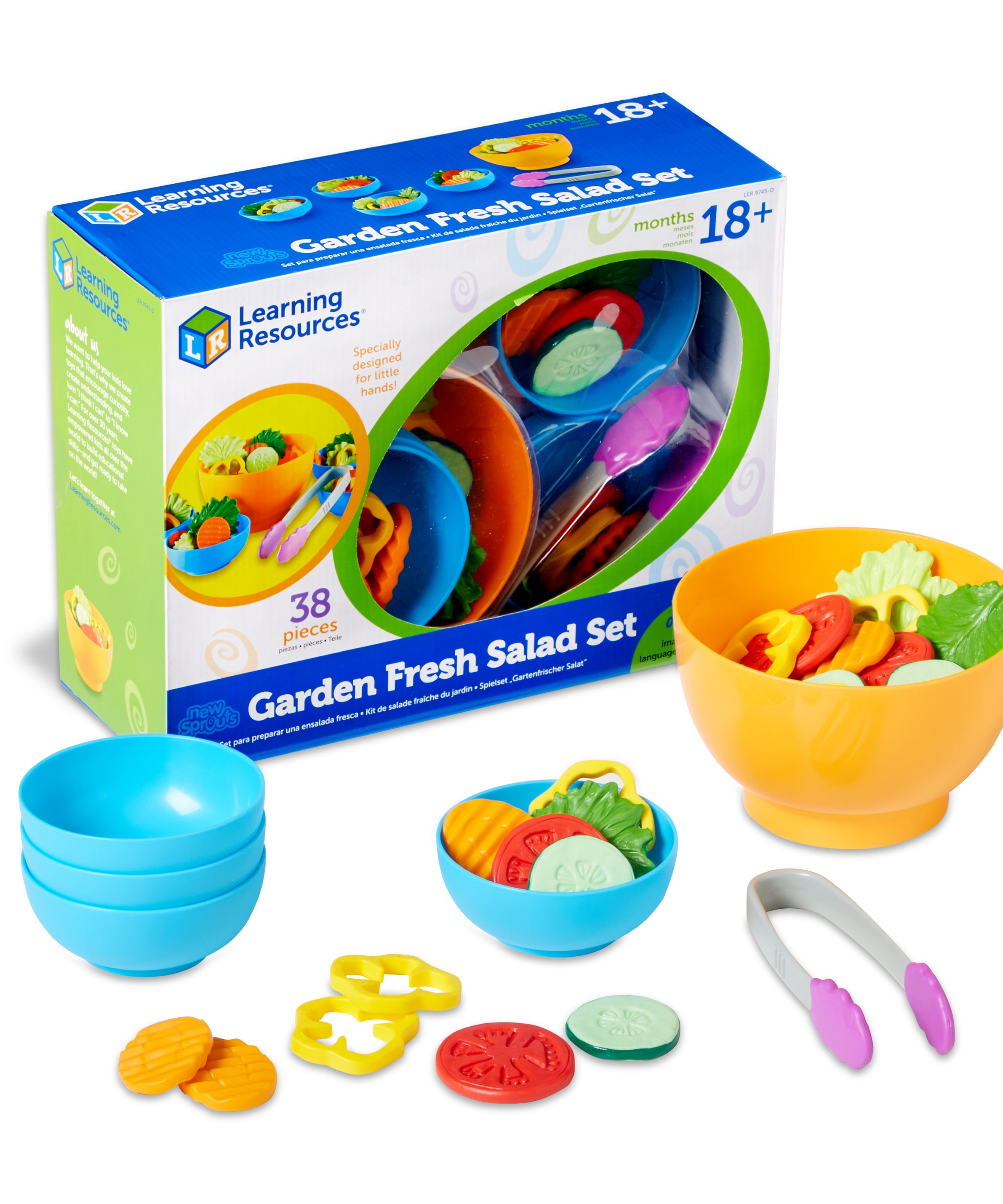 Learning Resources New Sprouts Garden Fresh Salad Set, Pretend Play Food Set for Toddlers, Includes 38 Pieces, Encourages Language and Social Skills, Ages 2+