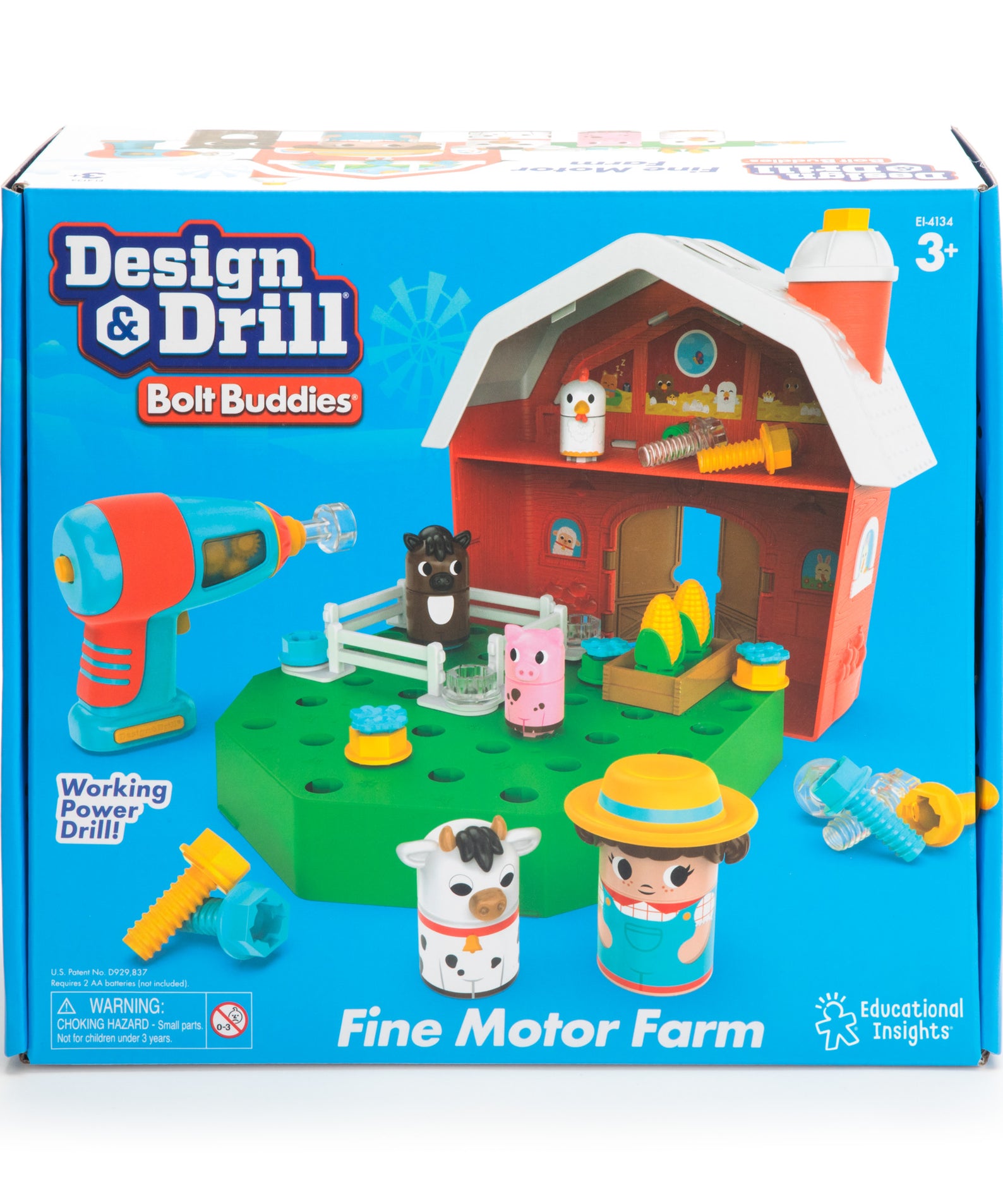 Learning Resources Design & Drill Bolt Buddies Barn, STEM Construction Toy with Kid-Safe Power Drill, Fine Motor Farm Playset for Ages 3+