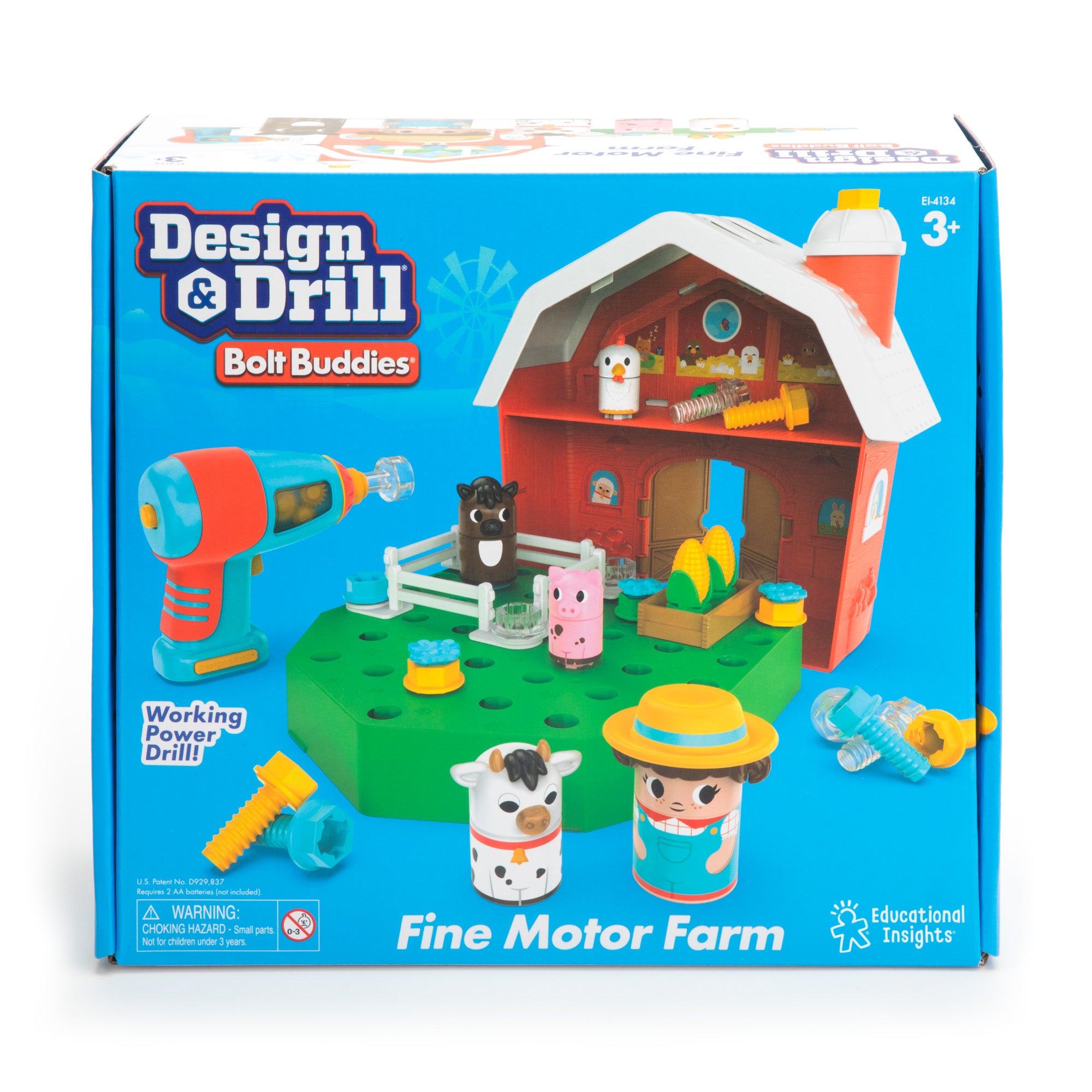 Learning Resources Design & Drill Bolt Buddies Barn, STEM Construction Toy with Kid-Safe Power Drill, Fine Motor Farm Playset for Ages 3+