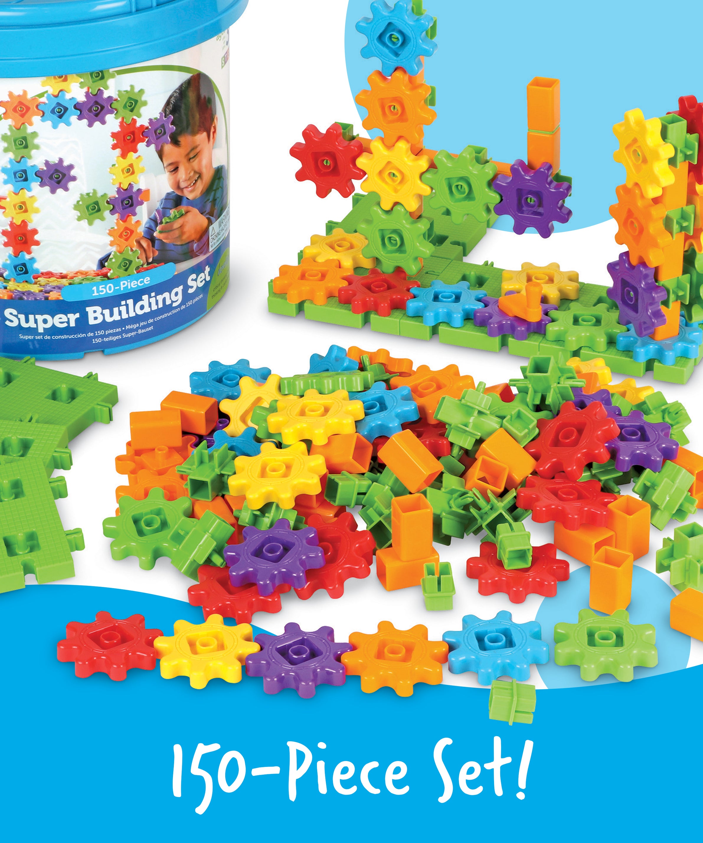 Learning Resources Gears! Gears! Gears! Super Building Set (Set of 150), Hands-On Creativity, Fine Motor Skills Development