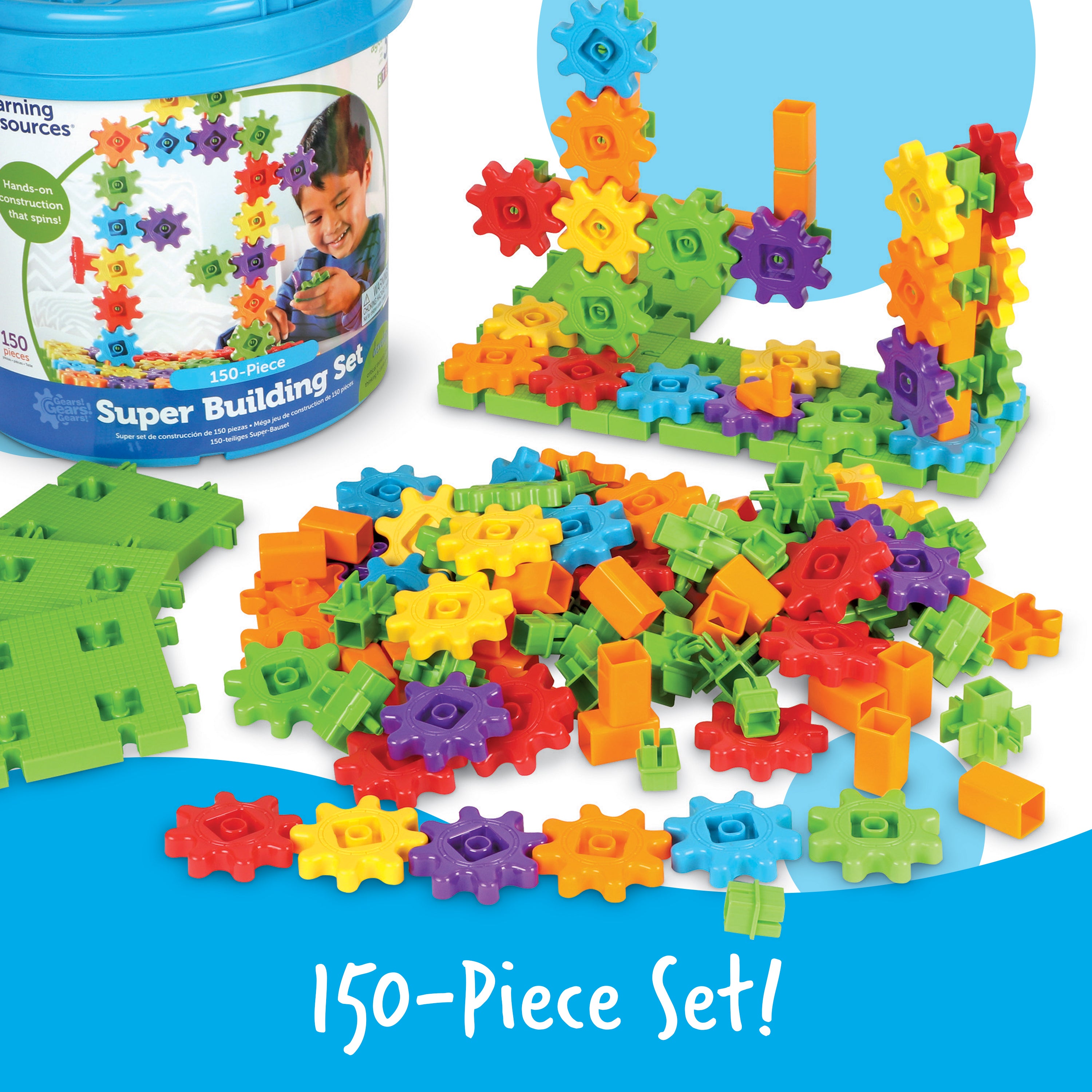 Learning Resources Gears! Gears! Gears! Super Building Set (Set of 150), Hands-On Creativity, Fine Motor Skills Development