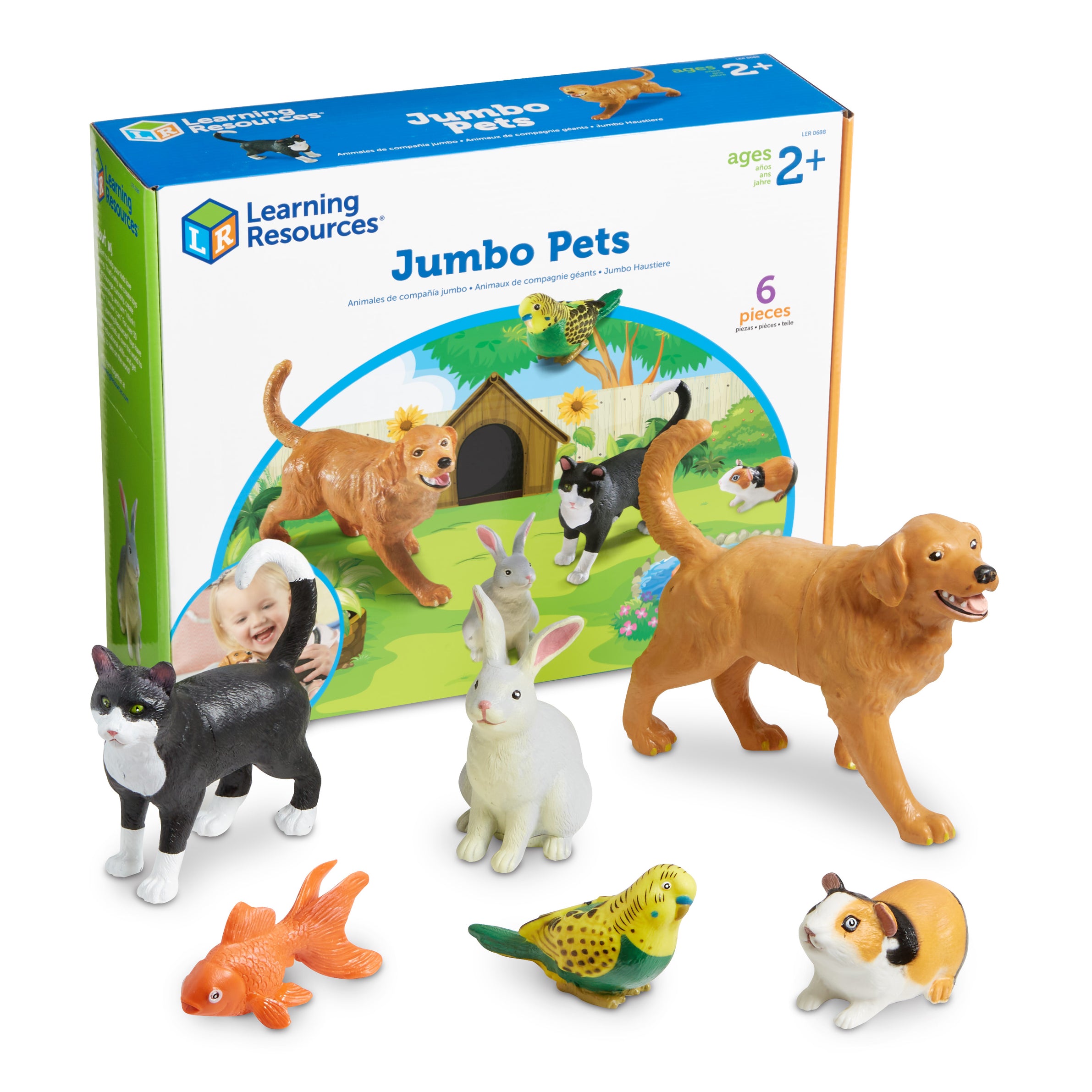 Learning Resources Jumbo Pets Toy Set, 6-Piece Realistic Pet Animal Figures for Kids Imaginative Play and Early Learning