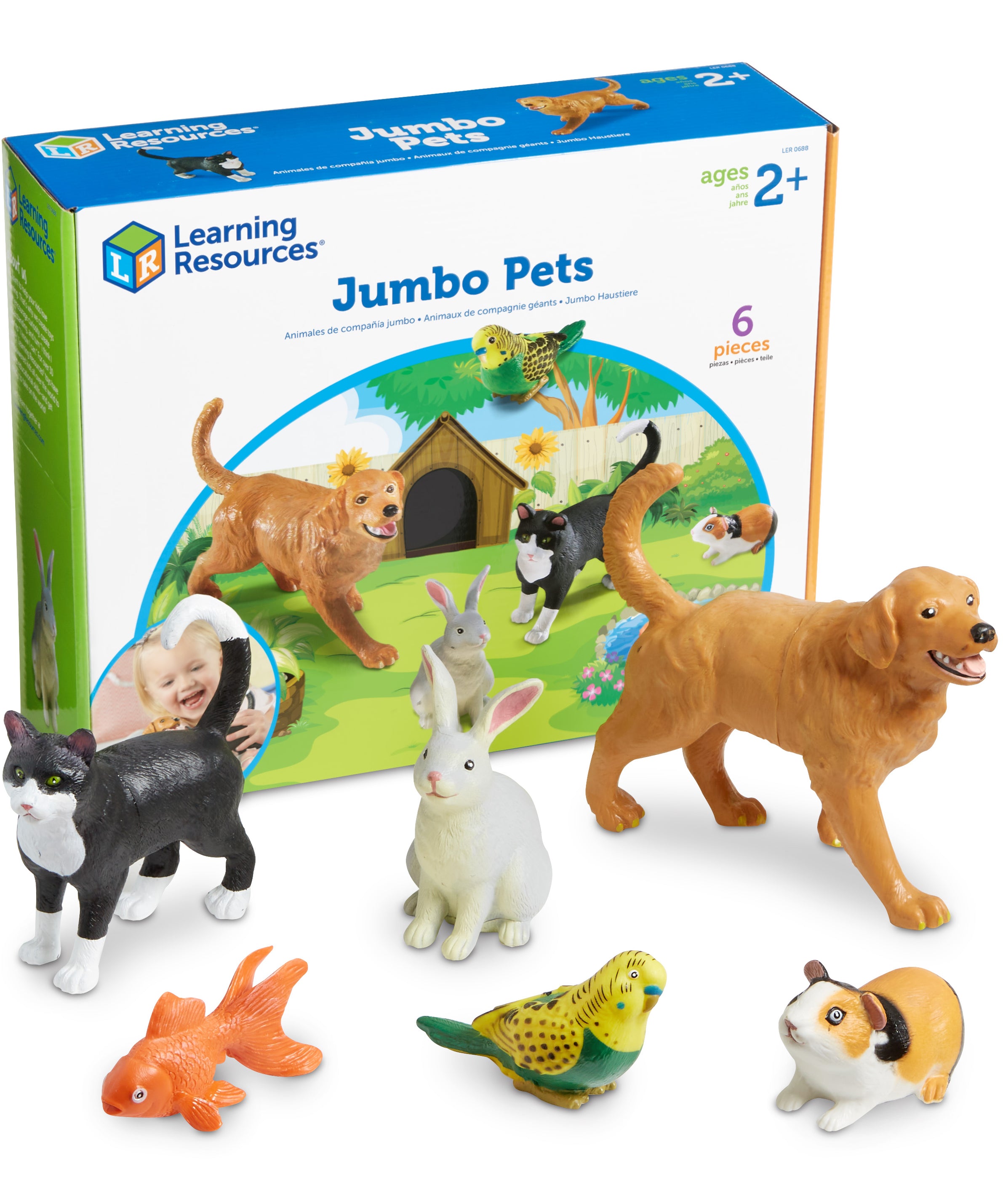 Learning Resources Jumbo Pets Toy Set, 6-Piece Realistic Pet Animal Figures for Kids Imaginative Play and Early Learning
