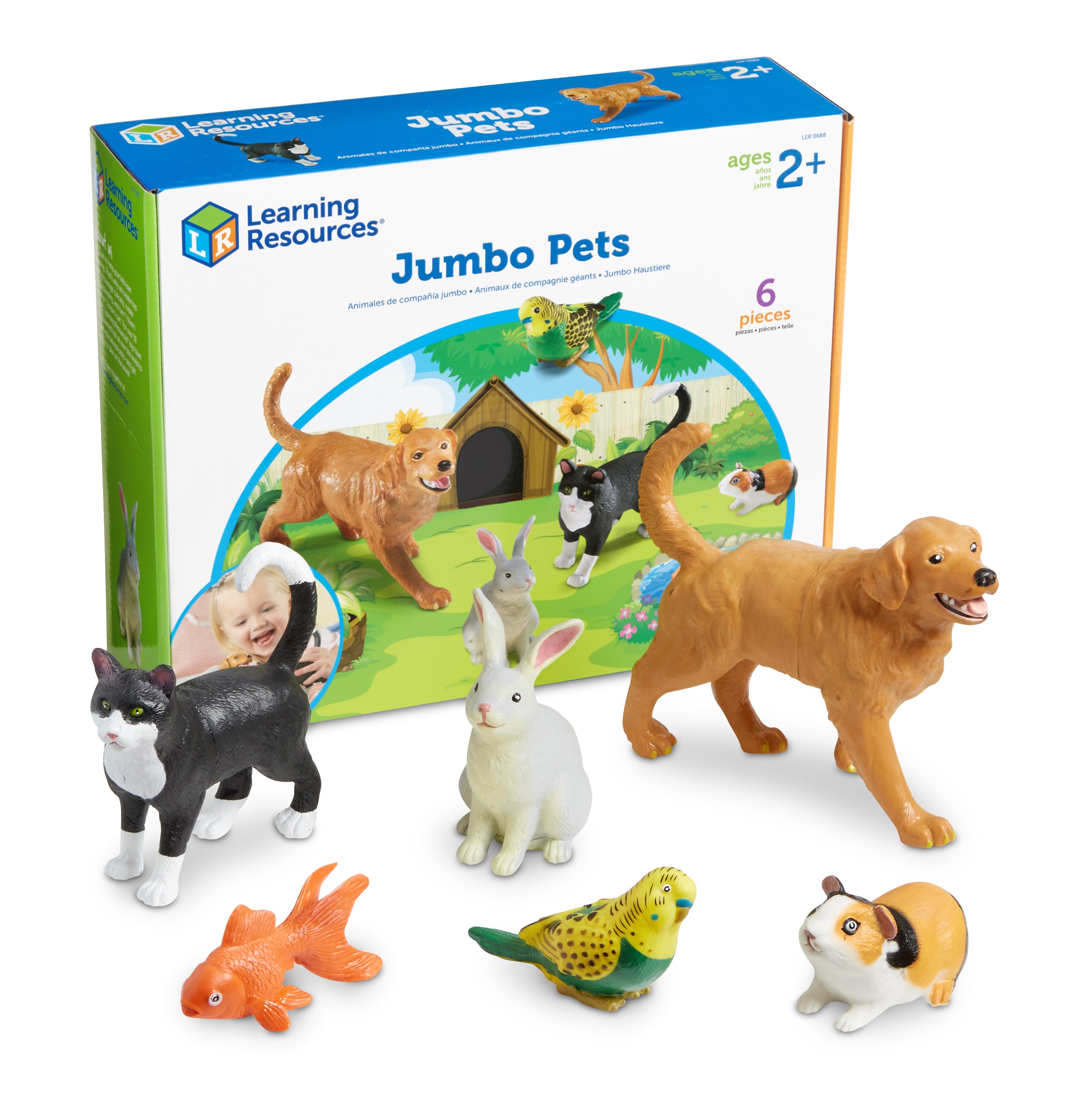 Learning Resources Jumbo Pets Toy Set, 6-Piece Realistic Pet Animal Figures for Kids Imaginative Play and Early Learning