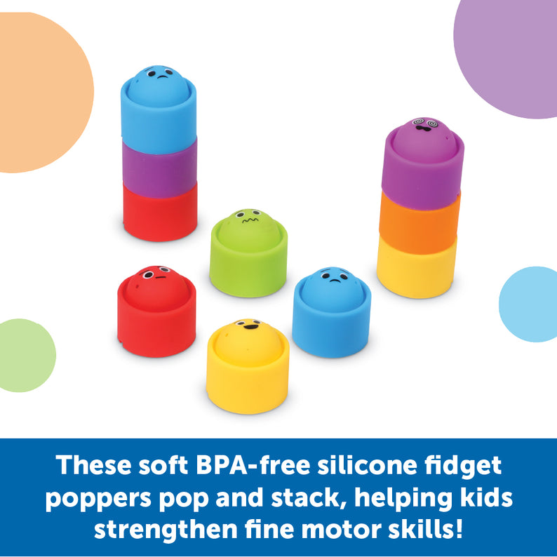 Learning Resources Rainbow Emotions Fidget Poppers, Set of 24 Stackable Sensory Poppers with Emotion Faces, Includes Storage Tub, Ages 3 Plus