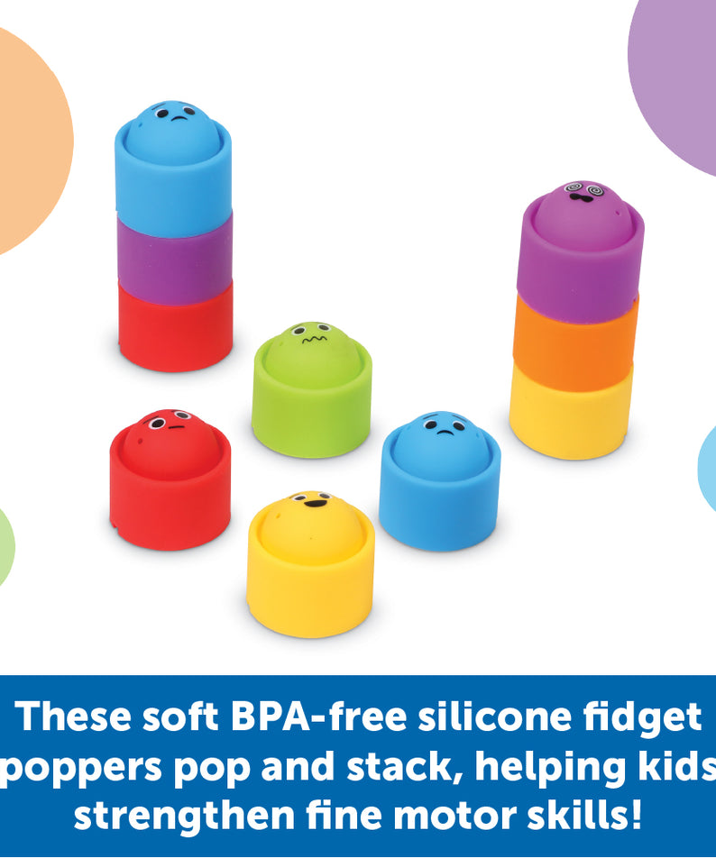 Learning Resources Rainbow Emotions Fidget Poppers, Set of 24 Stackable Sensory Poppers with Emotion Faces, Includes Storage Tub, Ages 3 Plus