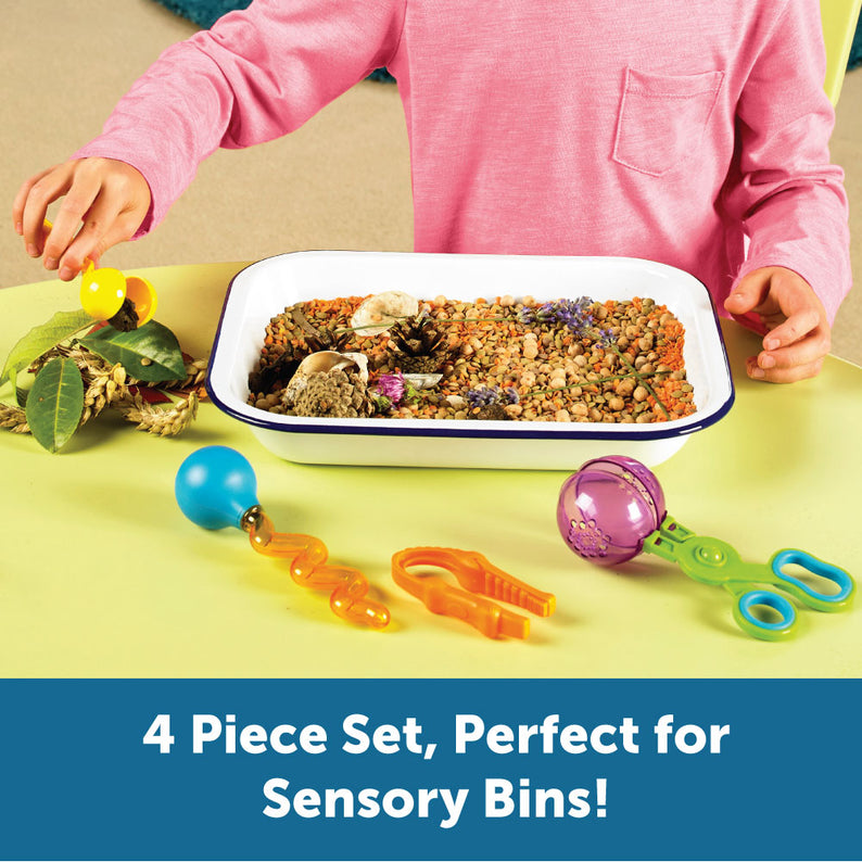 Learning Resources Helping Hands Fine Motor Tool Set, 4-Piece Montessori Sensory Play Tools for Toddlers