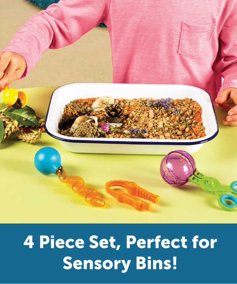 Learning Resources Helping Hands Fine Motor Tool Set, 4-Piece Montessori Sensory Play Tools for Toddlers
