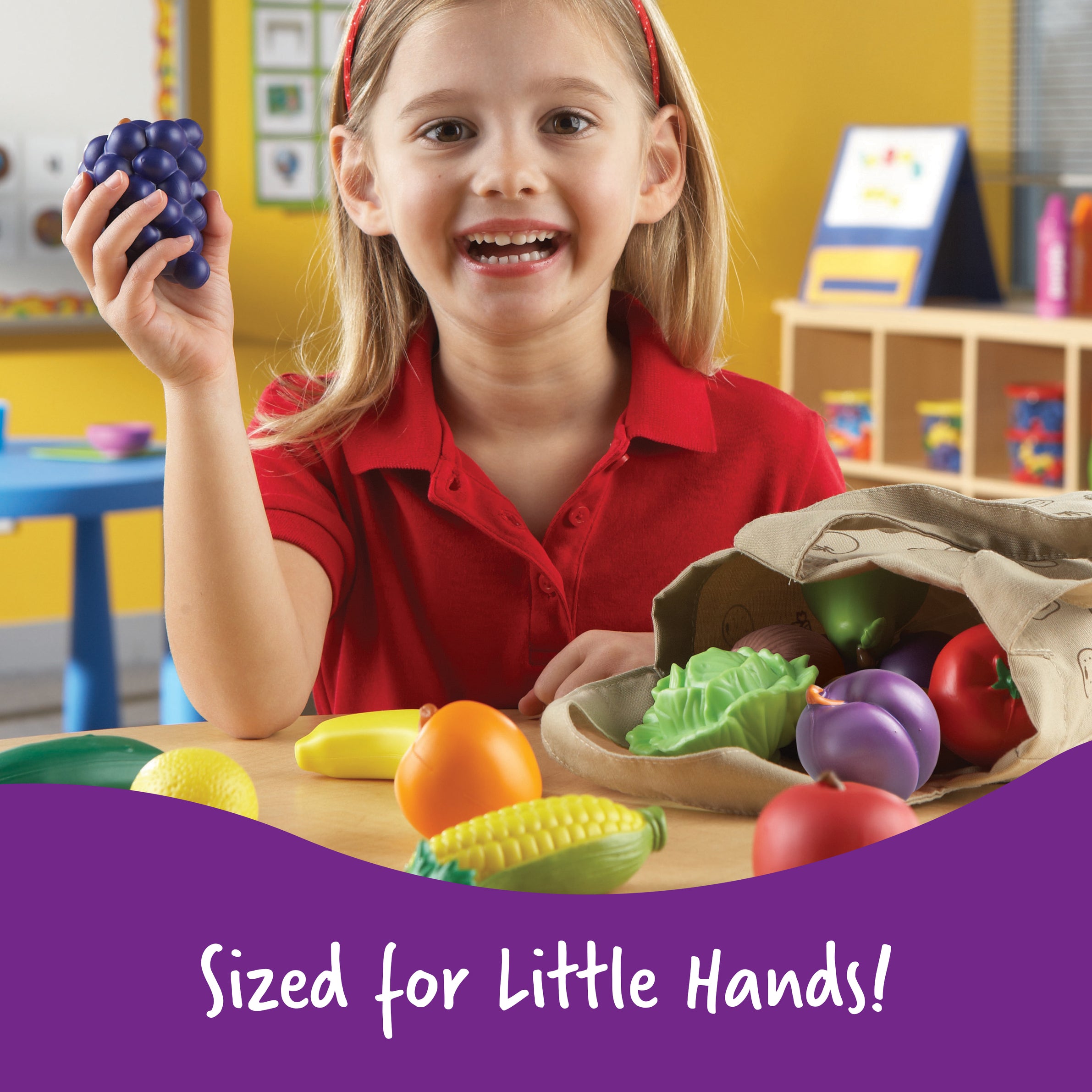 Learning Resources New Sprouts Fruit and Veg Tote, 20 Piece Pretend Food Set for Toddlers, Soft Touch Play Food for Role Play and Healthy Eating, Ages 2+