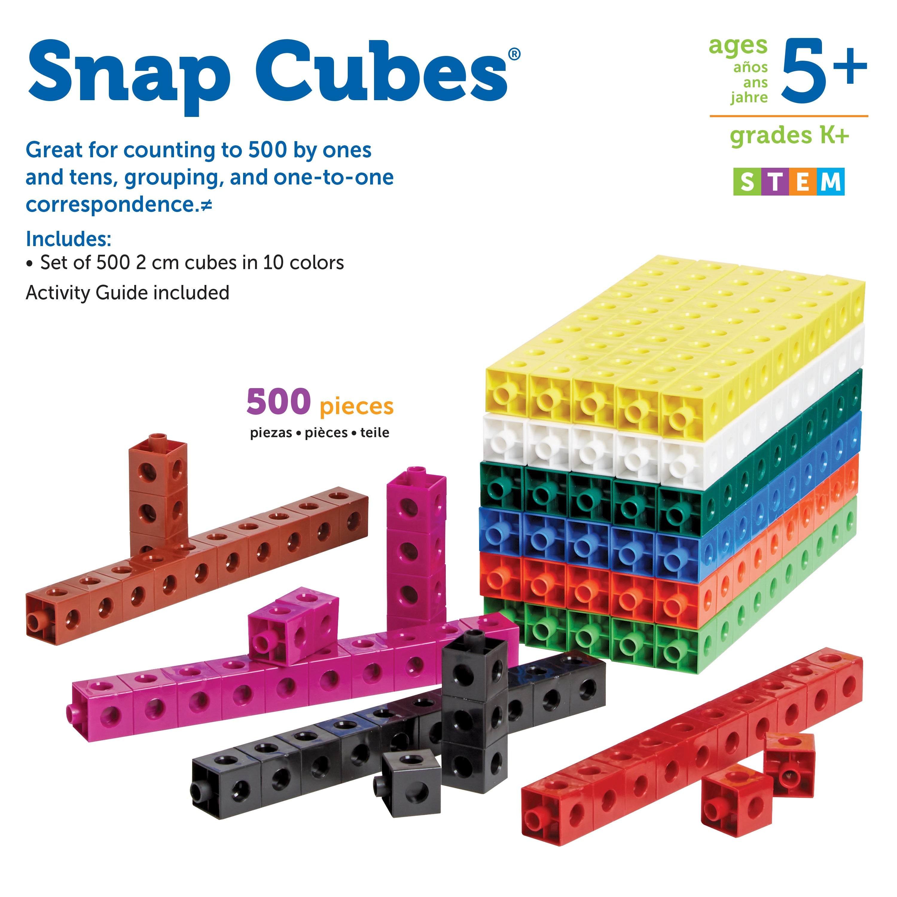 Learning Resources Snap Cubes (Set of 500), Colorful Interlocking Maths Counters, Classroom Teaching Aids for Kids, Ages 5+, Math Learning Tools