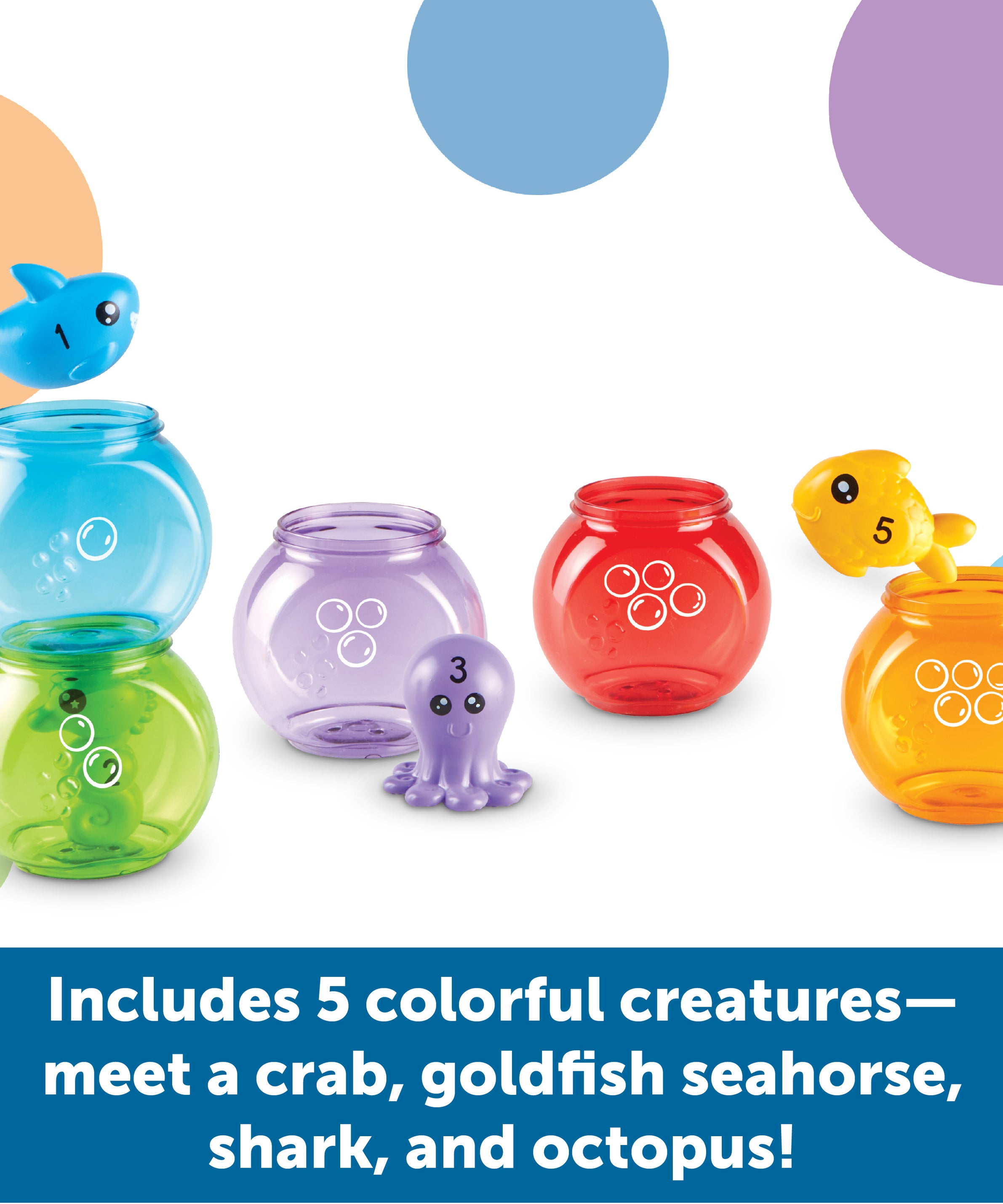 Learning Resources Peekaboo Fishbowl Friends, 10-Piece Toddler Learning Toy for Counting, Colours & Water Play, Stackable Fishbowls & Friendly Sea Creatures, Ages 18 Months+