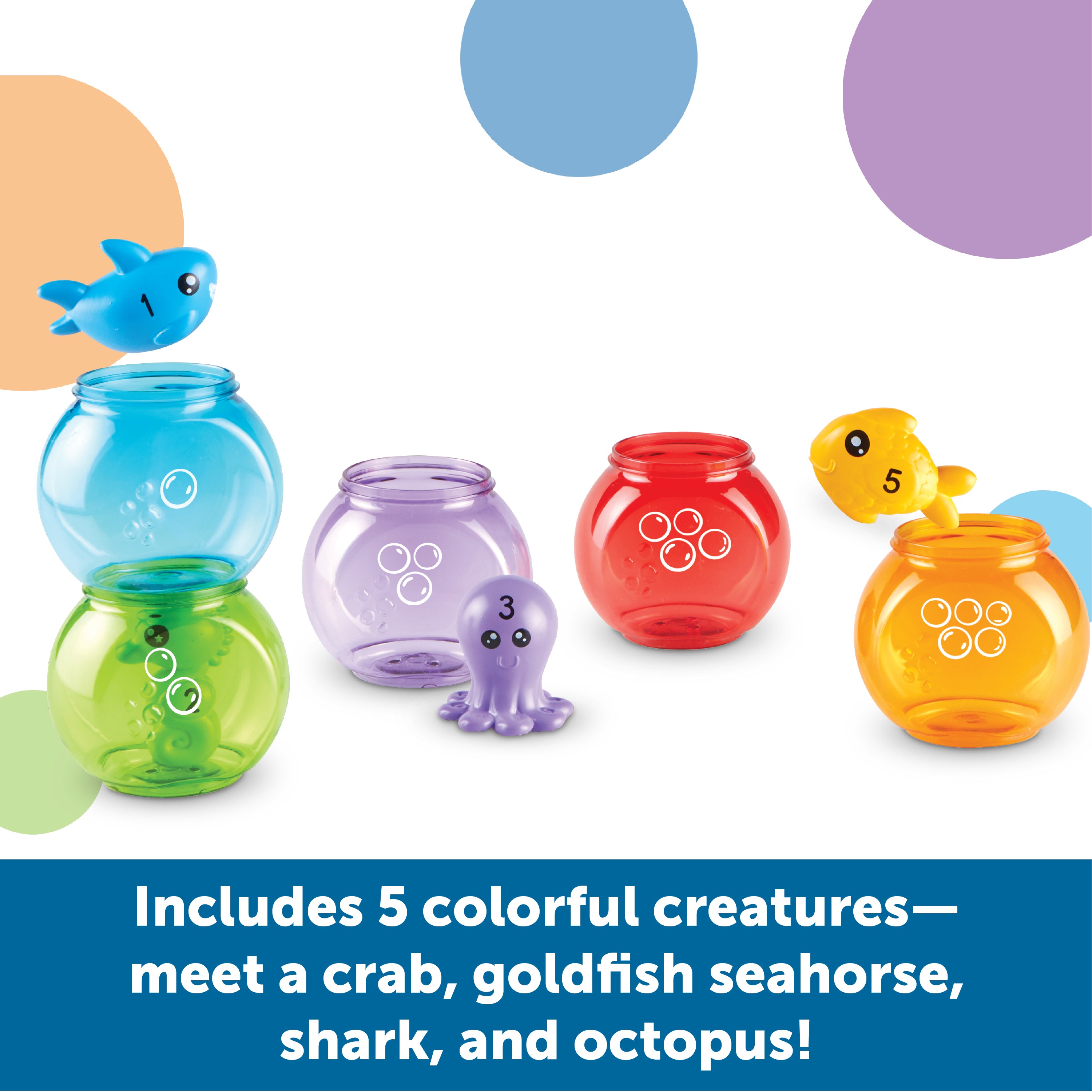 Learning Resources Peekaboo Fishbowl Friends, 10-Piece Toddler Learning Toy for Counting, Colours & Water Play, Stackable Fishbowls & Friendly Sea Creatures, Ages 18 Months+