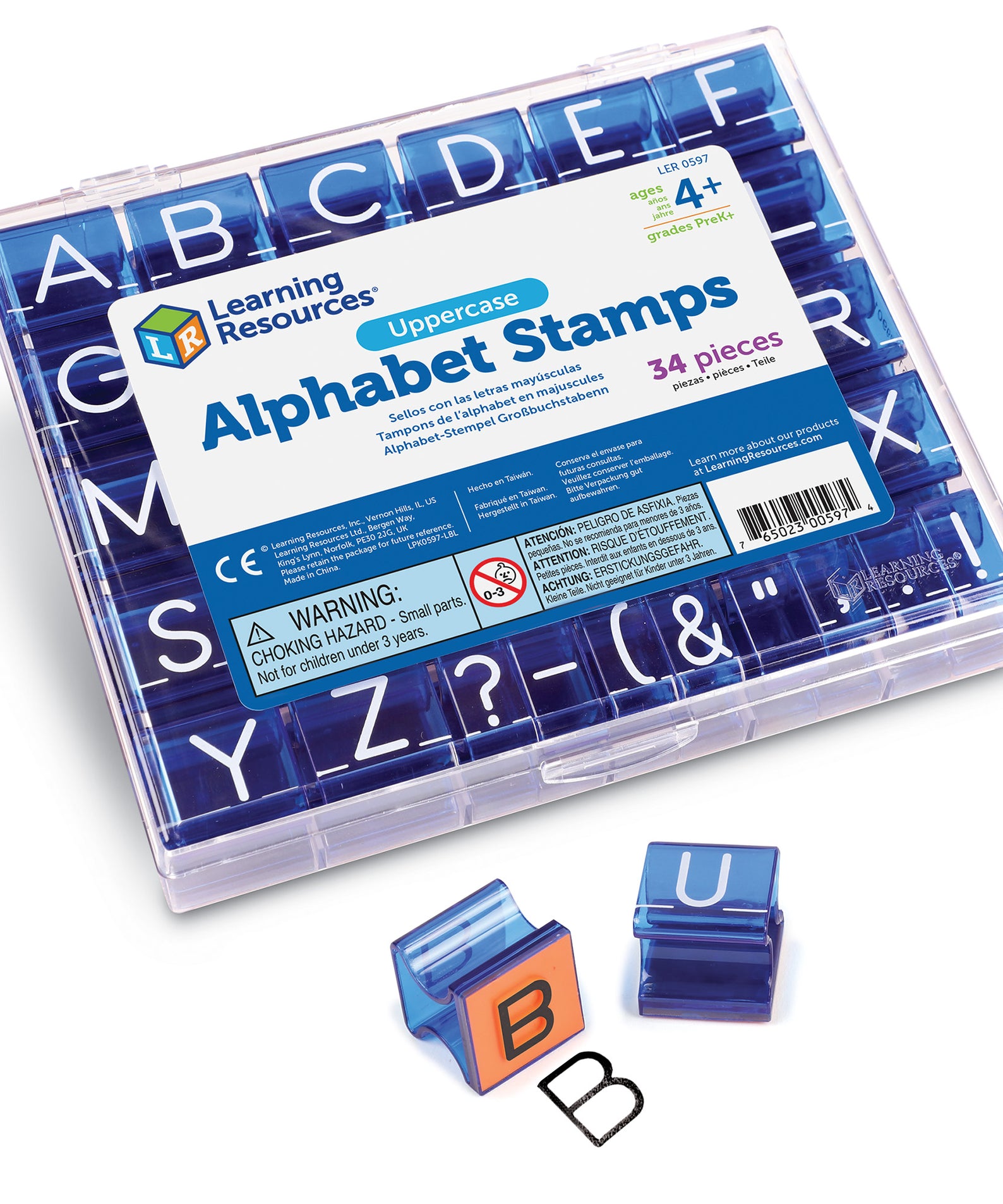Learning Resources Uppercase Alphabet Stamps, Early Literacy Learning, Includes 8 Punctuation Stamps & Storage Tray, Easy-to-Hold Design, Learning Resources