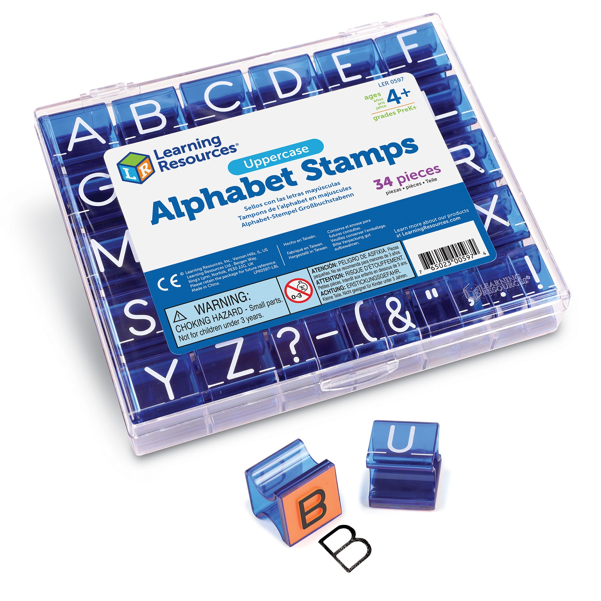 Learning Resources Uppercase Alphabet Stamps, Early Literacy Learning, Includes 8 Punctuation Stamps & Storage Tray, Easy-to-Hold Design, Learning Resources