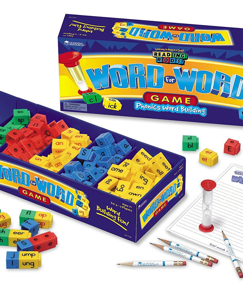 Learning Resources Word for Word Phonics Game, Fast-Paced Spelling Game for 2-4 Players, Includes Word Families, Letter Endings, and Blends