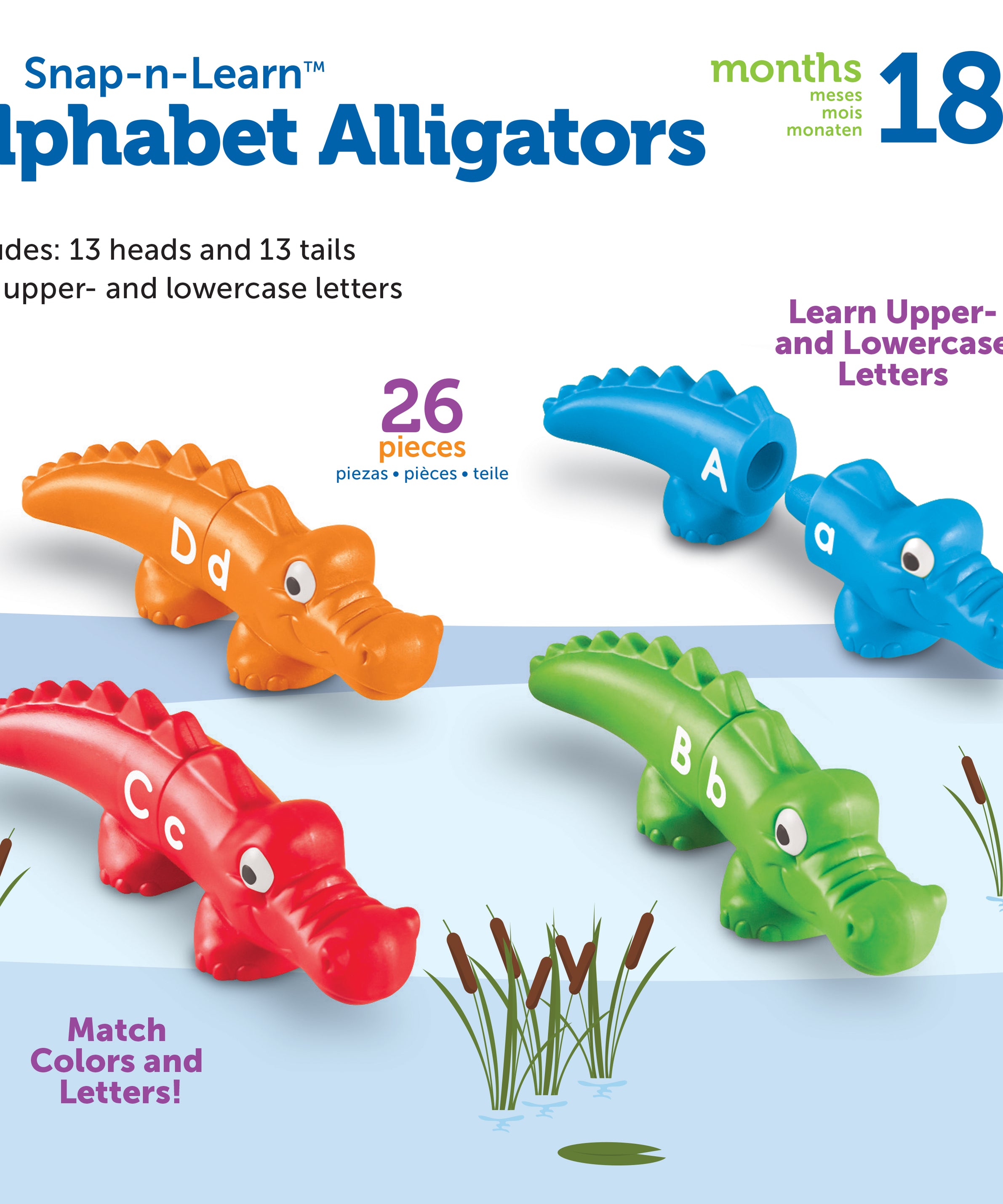 Learning Resources Snap-n-Learn Alphabet Gators, Uppercase and Lowercase Matching Toy, Fine Motor Skills and Letter Recognition, Ages 2+