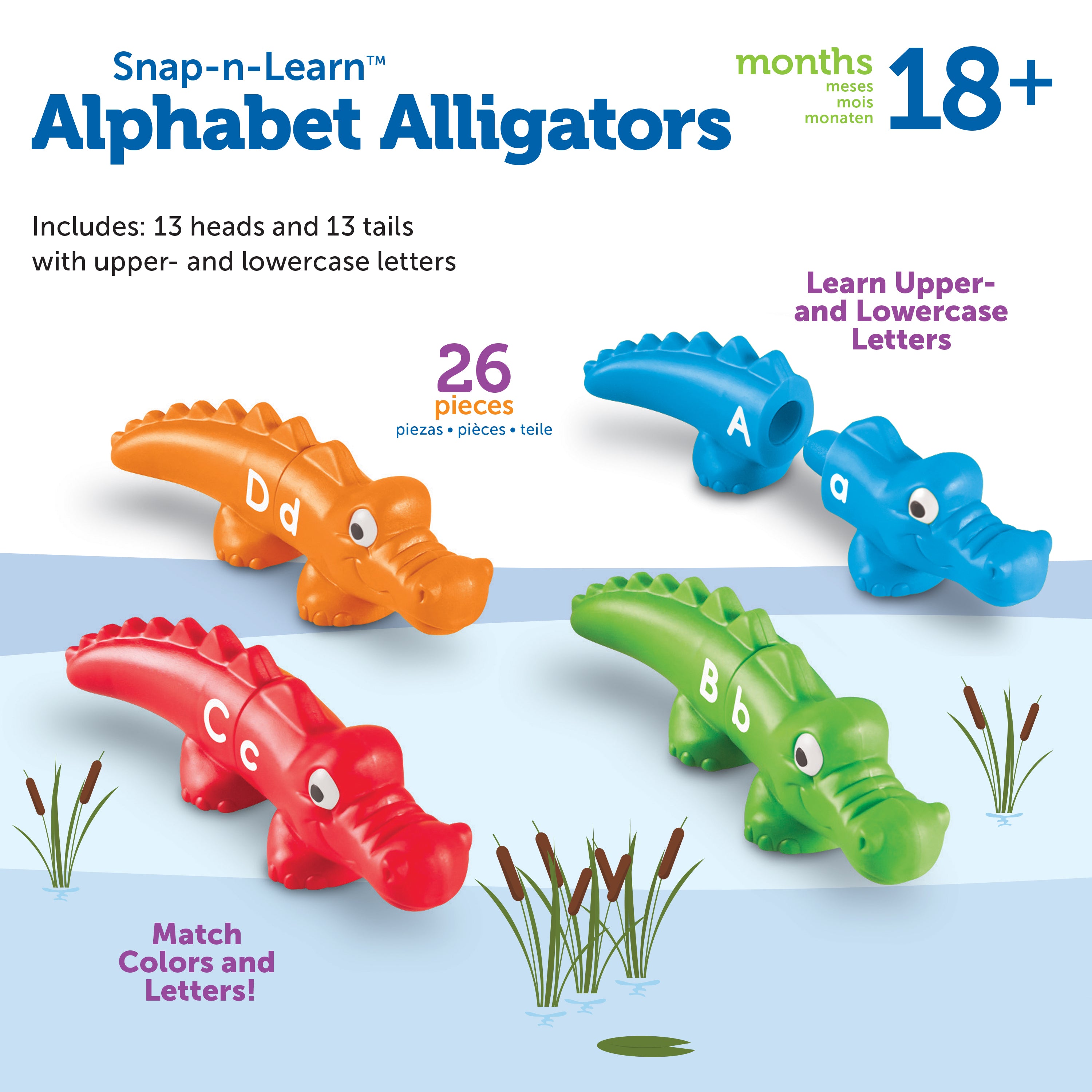 Learning Resources Snap-n-Learn Alphabet Gators, Uppercase and Lowercase Matching Toy, Fine Motor Skills and Letter Recognition, Ages 2+