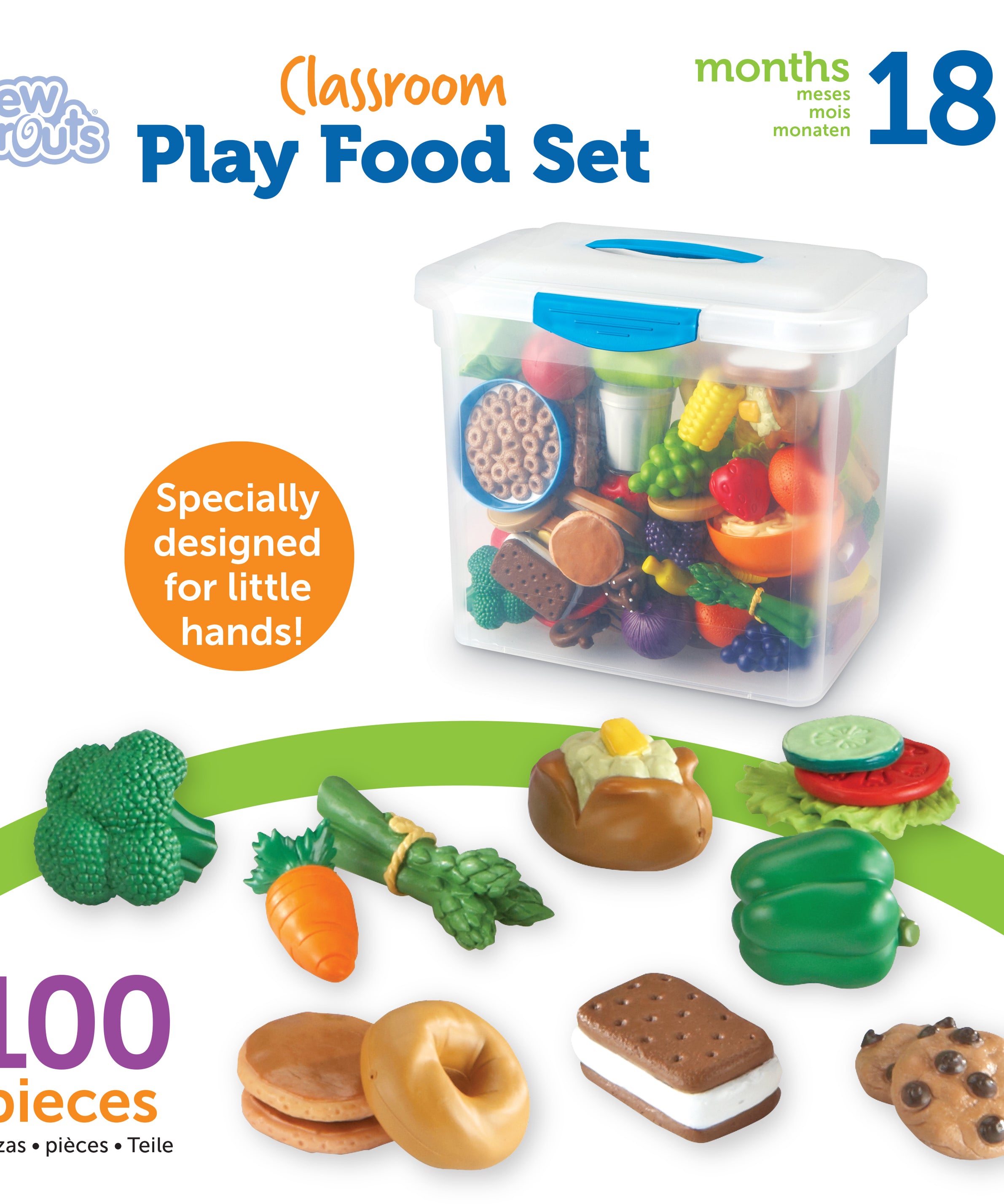 Learning Resources New Sprouts Classroom Play Food Set, 100-Piece Pretend Play Food, Soft & Chunky Plastic, Imaginative Role Play Toy, Develops Early Language & Social Skills, Ages 2+